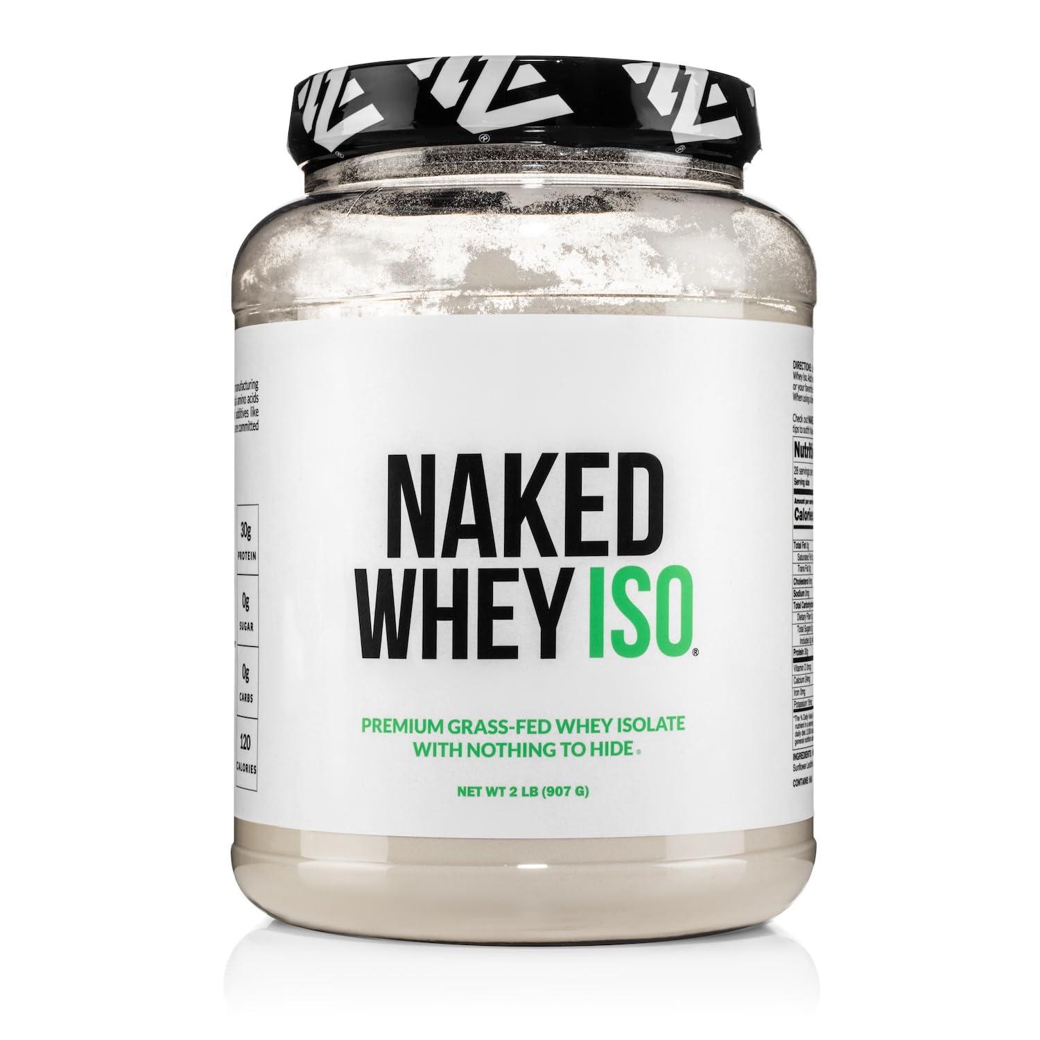 Naked Nutrition Naked Whey Isolate Protein - Only 2 Ingredients, 30g Grass-Fed Protein, Unflavored, Undenatured, No GMO, No Soy, Gluten-Free, No Preservatives - 28 Servings