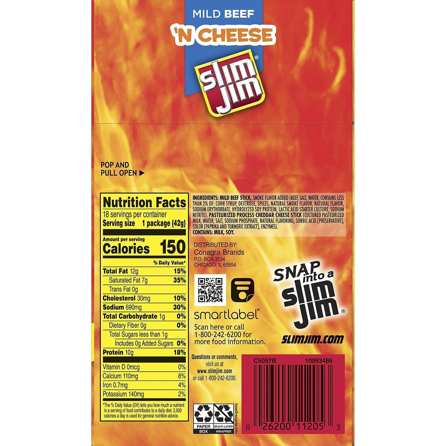 ConAgra Foods Slim Jim Beef and Cheese, 1.5 oz, 18 Count (209-00656)