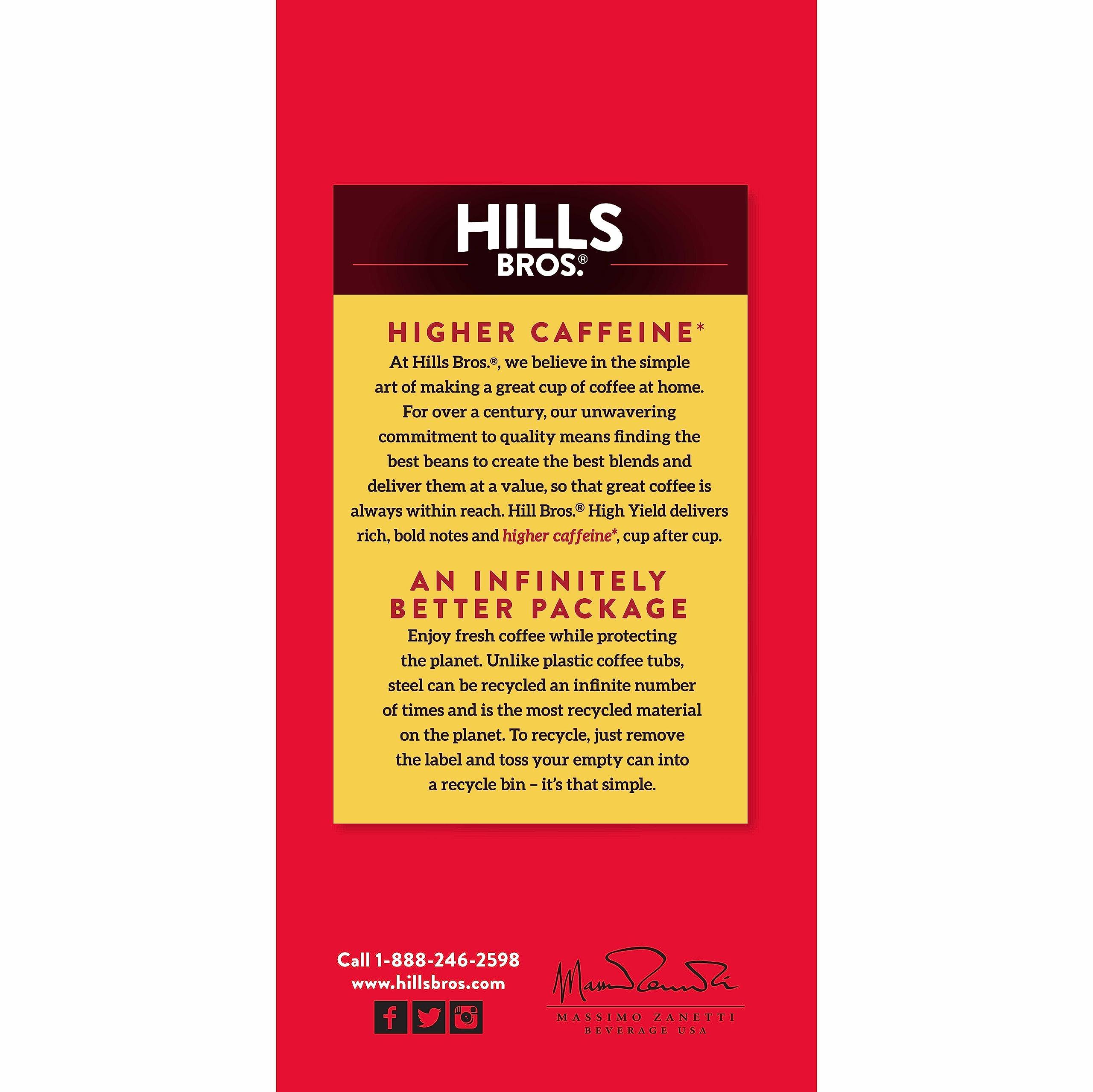Hills Bros Hills Bros High Yield Ground Coffee, Medium Roast, 30.5 Oz. Can – Full-Bodied Rich Coffee Taste, Balanced for Optimum Caffeine