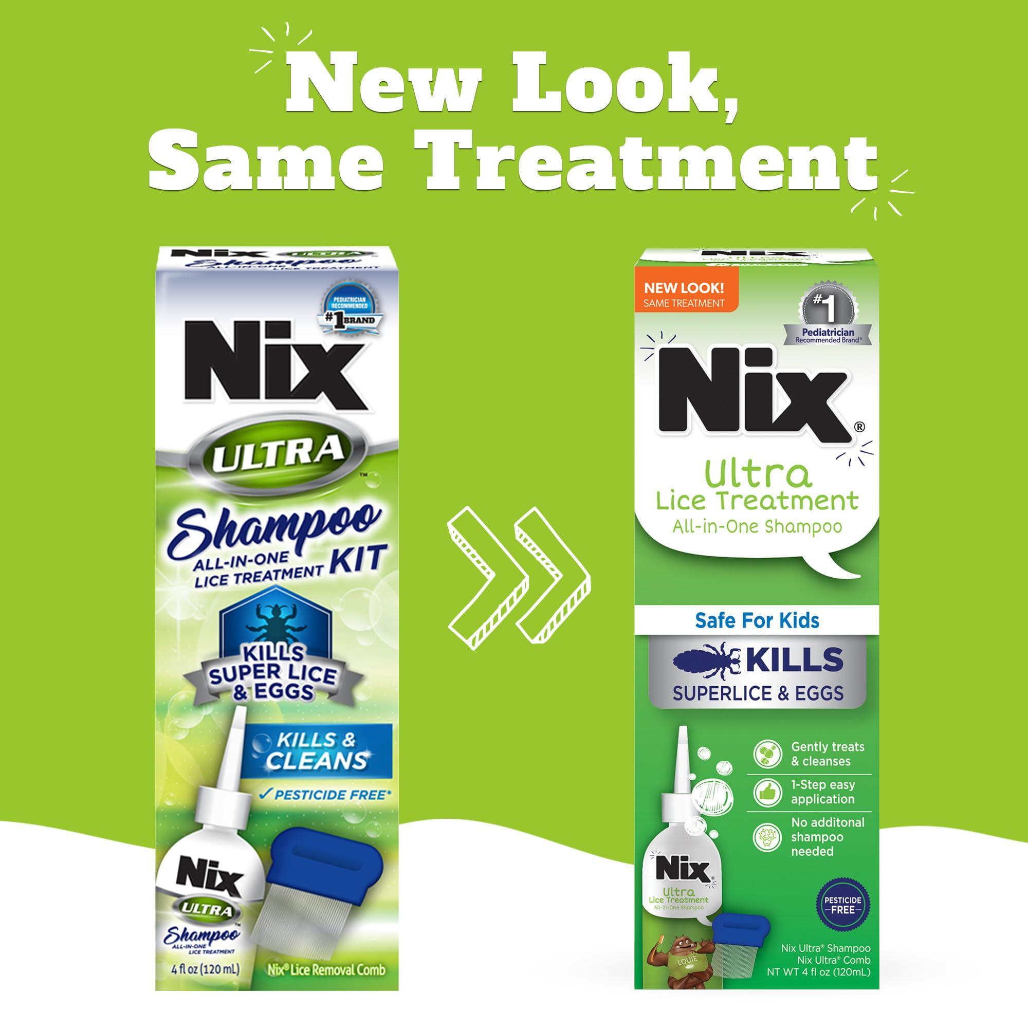 Nix Nix Ultra Superlice Treatment, All-in-One Shampoo, 4 Fl Oz & Lice Removal Comb