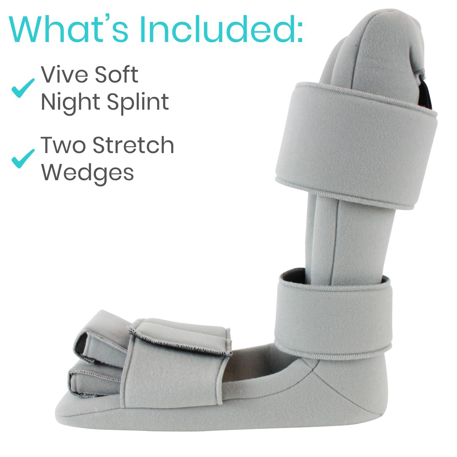 Vive Vive Plantar Fasciitis Night Splint Plus Trigger Point Stretch Wedges - Soft Leg Brace Support, Orthopedic Sleeping Immobilizer Stretch Boot (Medium: Men\'s: 5.5-8, Women\'s 7-9.5)