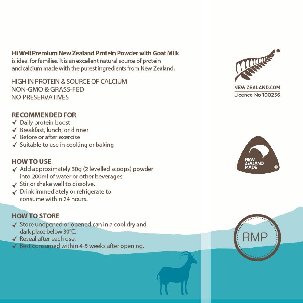 HI WELL PURE & NATURAL NEW ZEALAND Hi Well Premium New Zealand Protein Powder with Goat Milk 420g
