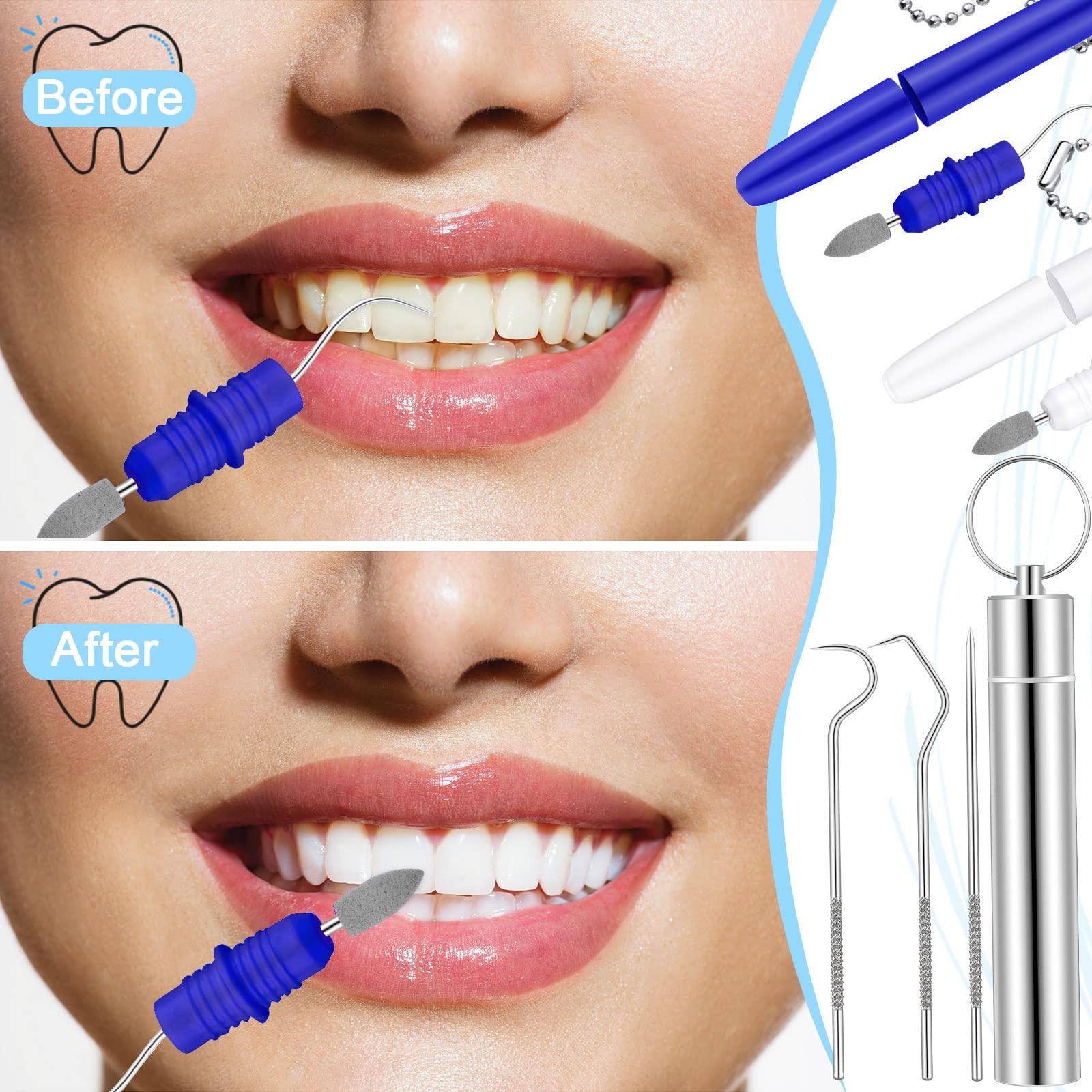 Honeydak Honeydak 5 Pieces Dental Tools Travel Dental Pick Metal Tooth Scraper Professional Stainless Steel Teeth Cleaning Tools with Holder Case Portable Toothpick to Remove Plaque Toothpicks