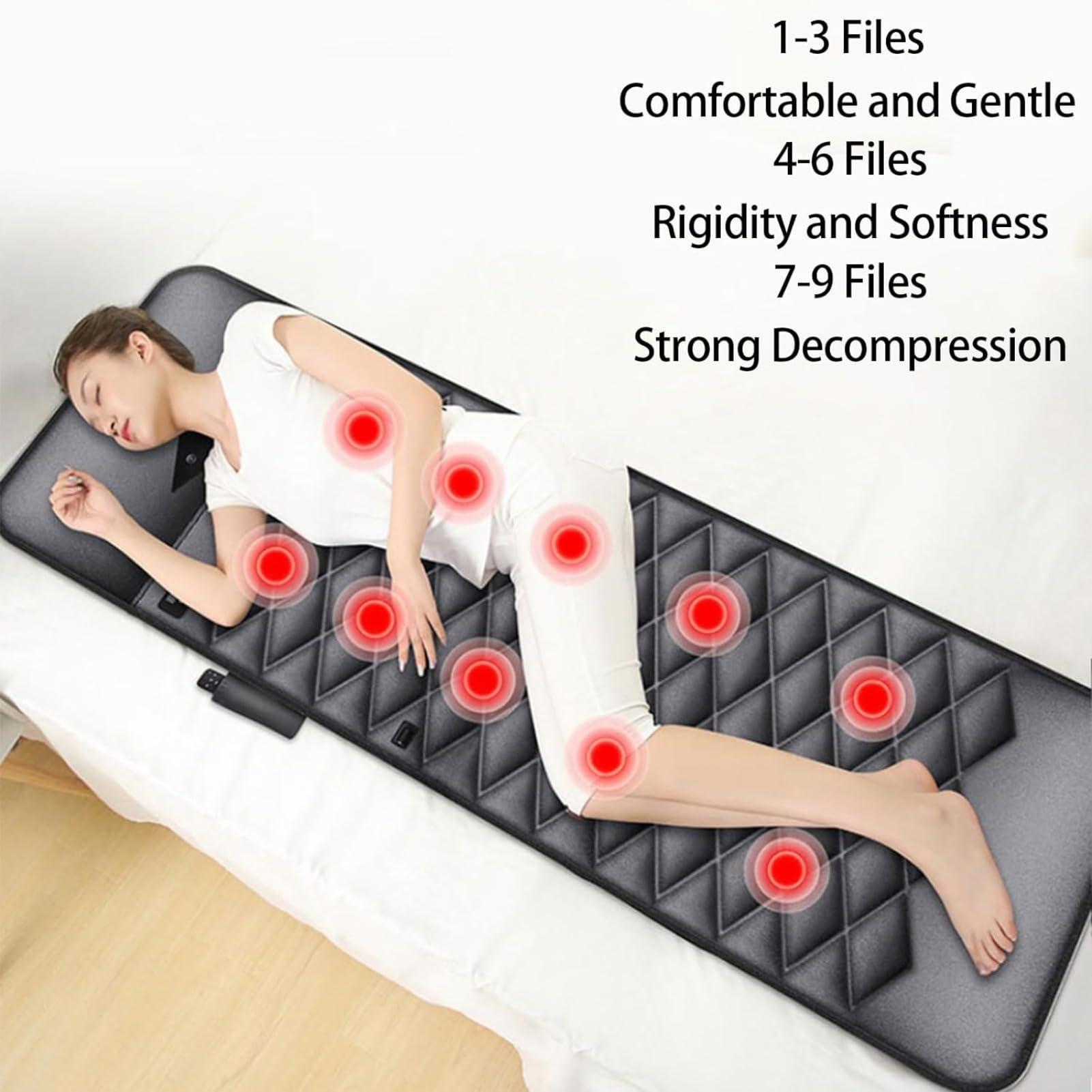 ctamm Electric Massage Mattress MatFull Body Electric Massage Mat with Shiatsu Kneading Massage Heads, Foldable Full Body Massager Cushion with 9 Modes 10 Vibration Motors for Pain Relief