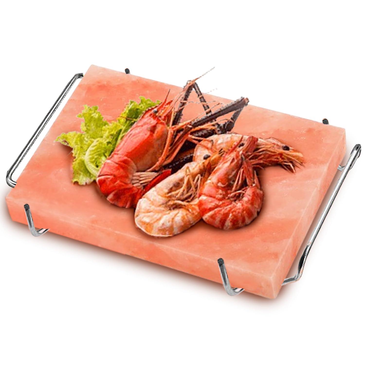 ZKTRADING ZK Himalayan Salt Block with Steel Tray for Grilling- Cooking, Cutting, and Serving, 12x8x1.5, Food Grade Rock Salt Plate, Salt Slab a Unique Gift for Men, Women, Chefs & Cooks