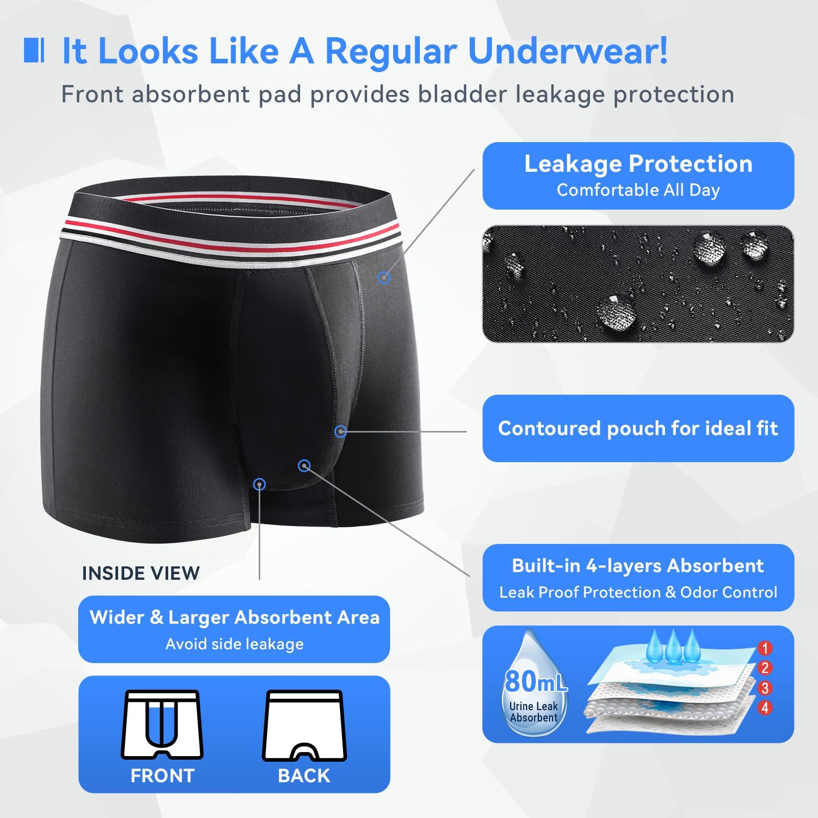 CARER Healthcare Incontinence Pregnancy Mens Incontinence Boxer Briefs 2PCS Leakproof Urinary Incontinence Underwear for Men with Front Absorbent Area for Bladder Leakage Protection, Instant Absorbency Mens Incontinence Underwear, Small