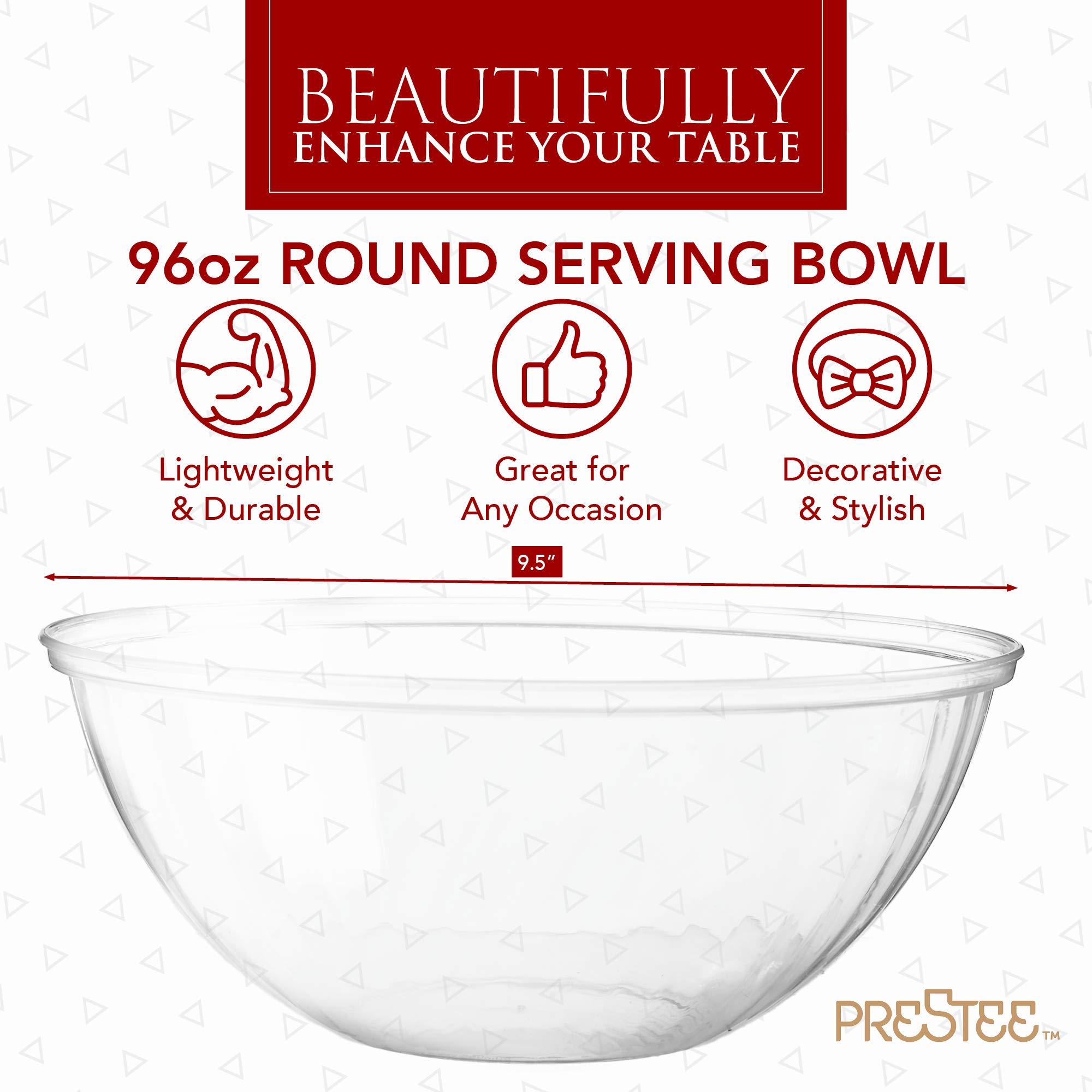 Prestee Prestee Clear Plastic Serving Bowls, 96 Oz. 6 Pack - Round Disposable Large Plastic Bowl, Punch, Party, Chip Bowl Containers - for Candy, Salads, Parties, & Serving Food - Salad Bowl Dish for Eating