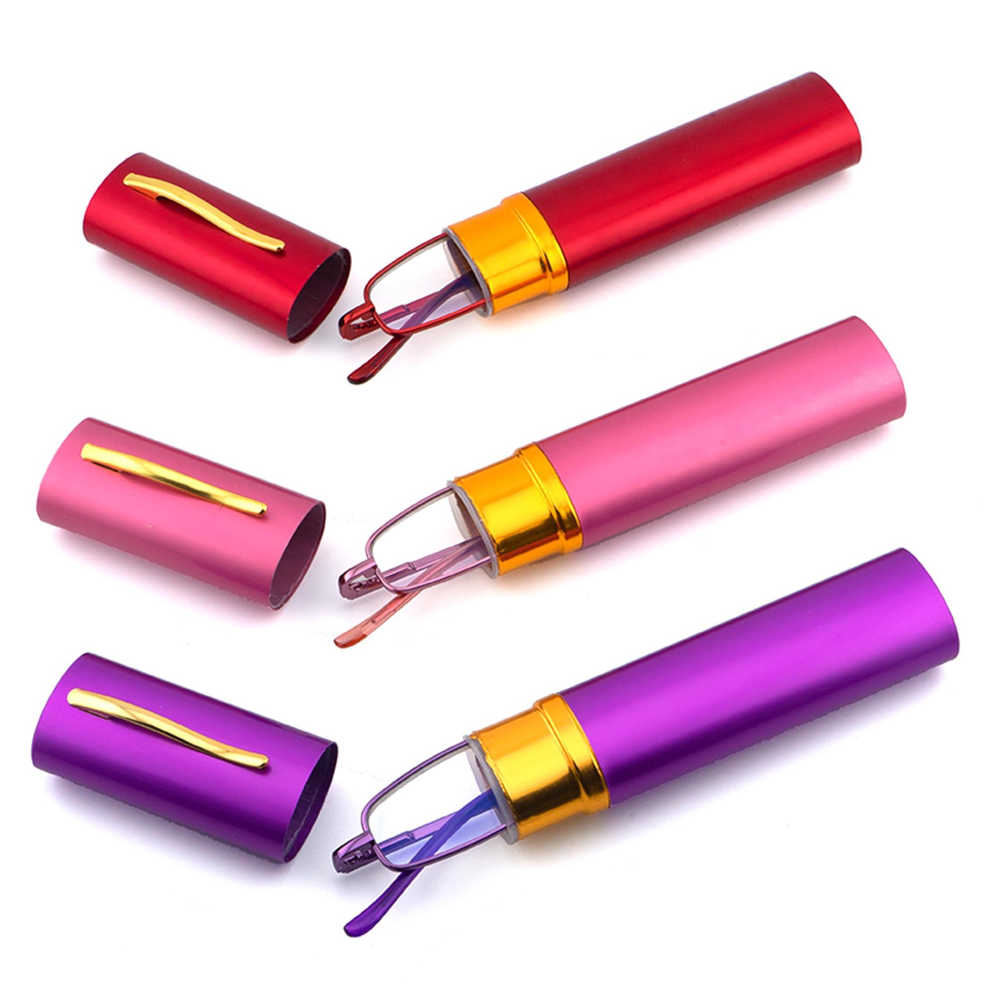 SOPHILY SOPHILY 3 Pack Slim Pocket Reading Glasses for Men Women Blue Light Blocking Compact Readers Spring Hinge Metal Frame Eyeglasses with Portable Pen Clip Tube Case (Red Pink Purple,1.25)