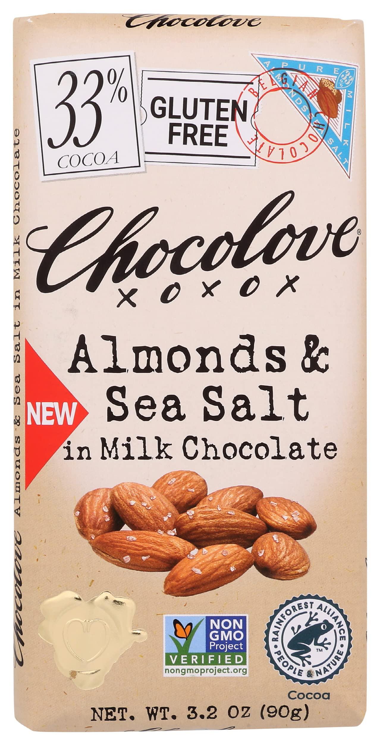 Chocolove Chocolove Almonds & Sea Salt in Milk Chocolate, Gluten Free & Non-GMO, 3.2 Oz (Pack of 12)