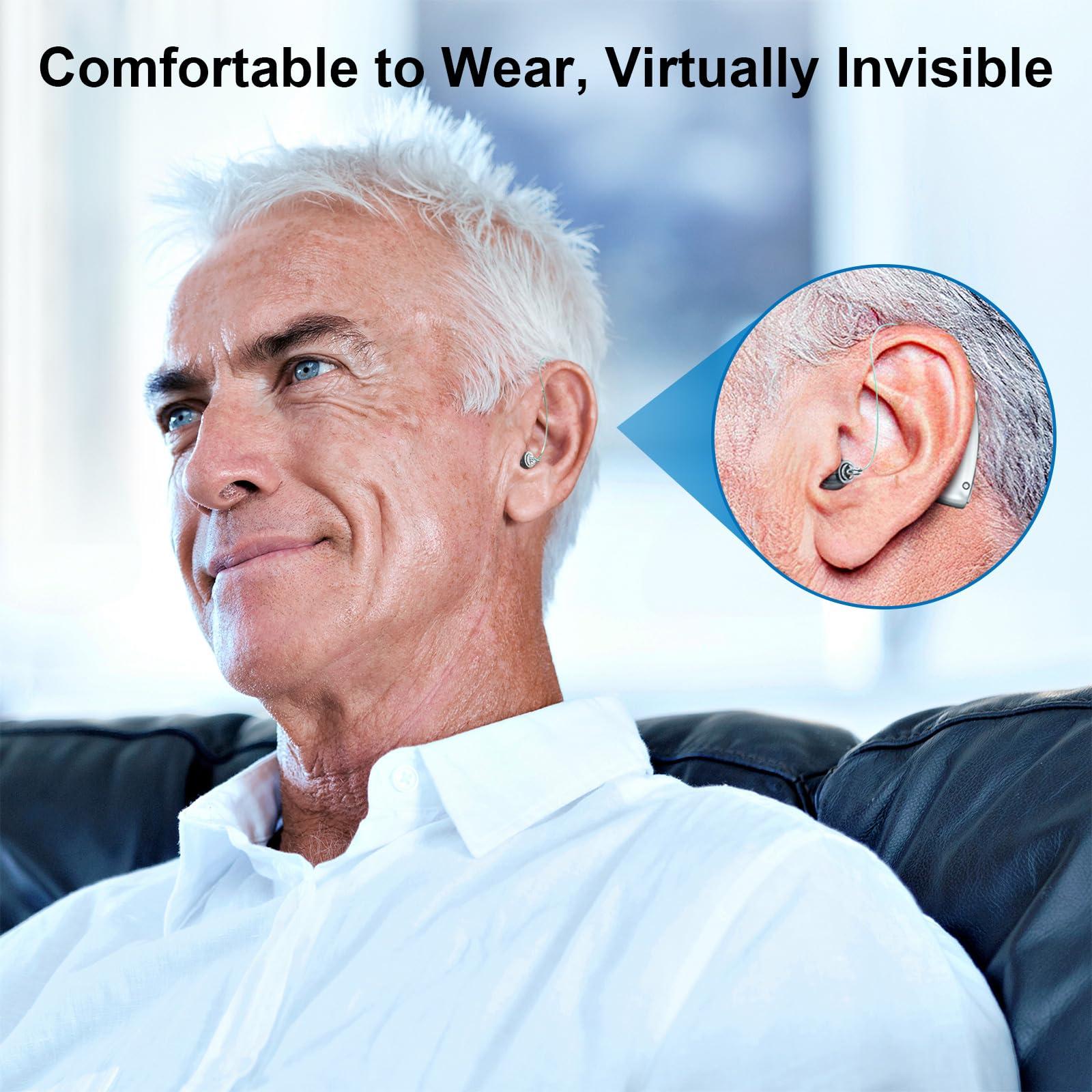 JIAYINIDS Rechargeable Hearing Aids for Seniors, OTC Digital Hearing Aids for Adults&Seniors with Noise Cancelling, Invisible Behind The Ear Hearing Amplifiers For Moderate Hearing Loss With Volume Control