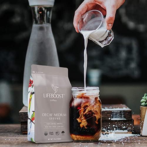 LIFEBOOST Lifeboost Coffee Medium Roast Swiss Water Decaf Coffee Ground - Low Acid Single Origin USDA Decaf Organic Coffee - Non-GMO Coffee Third Party Tested For Mycotoxins & Pesticides - 12 Ounces