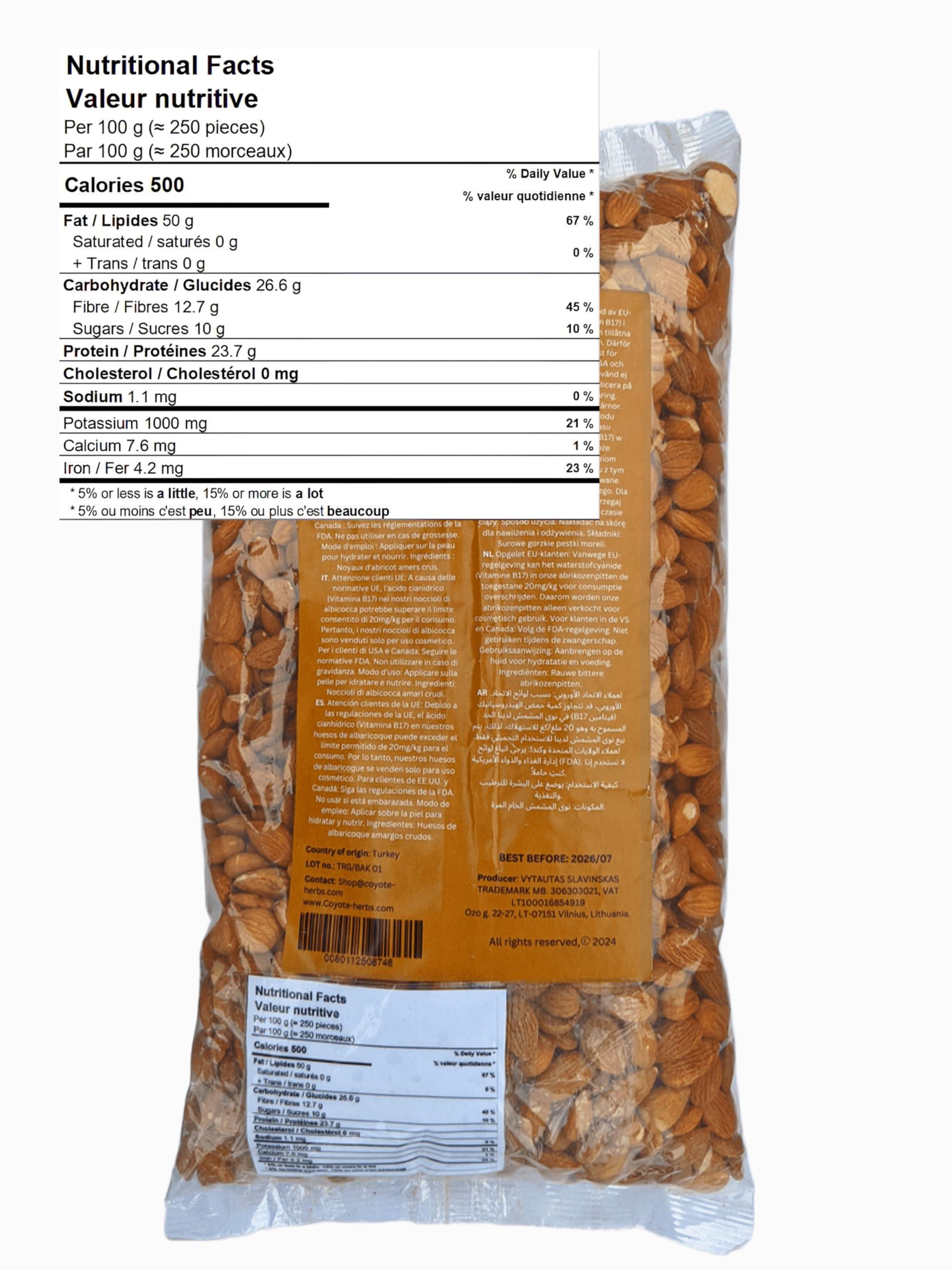 Coyote-herbs Coyote-herbs Bitter apricot kernels 907g/ 32 oz Raw Seeds, Premium bitter Almonds - Rich in Natural Vitamin B17