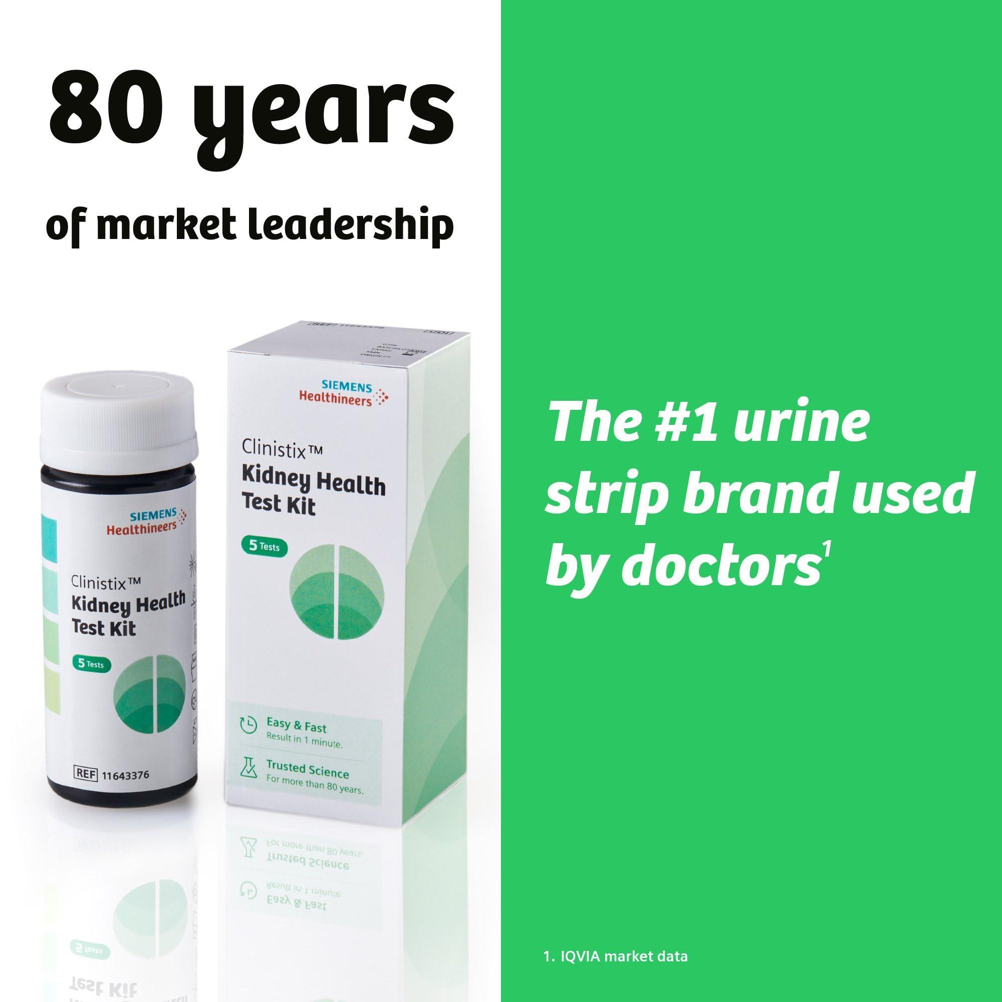 Siemens Healthineers Clinistix Kidney Health Test Kit, Urine Test Strips - Easy-to-Use at-Home Dipstick Testing for Albumin and Creatinine, Fast 1-Minute Results, 5 Tests, 1 Count