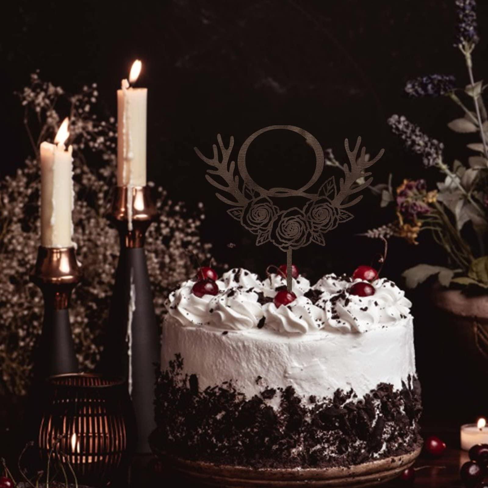 Vinisong Initials Q Cake Toppers, Vinisong Letter Cake Topper Brown Wood Wreath Cake Decorations Monogram Cake Topper Rustic Wedding Cake Decor(Q,Design 11)