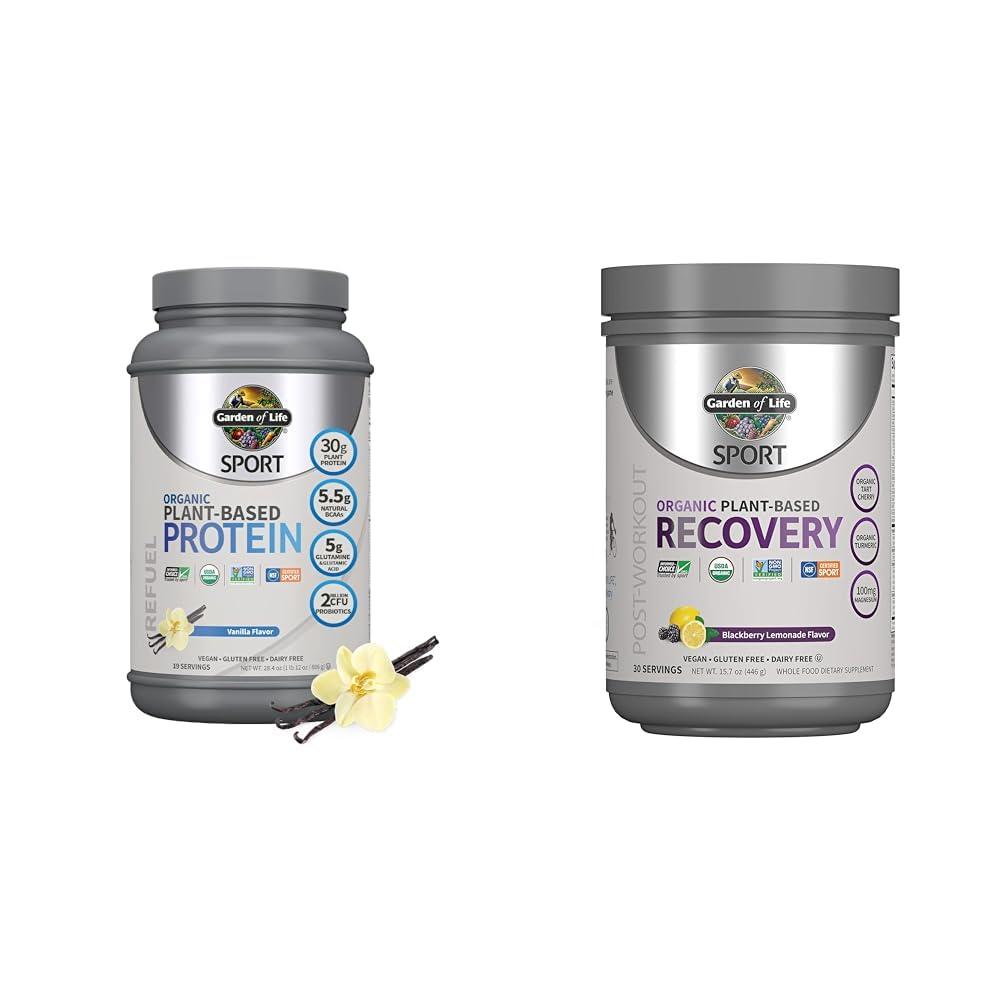 Garden of Life Garden of Life Organic Vegan Sport Protein Powder, Vanilla & Sport Vegan Organic Plant Based Post Workout Muscle Recovery Powder
