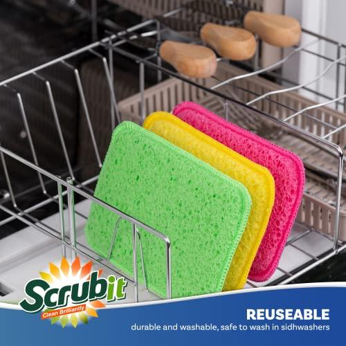 SCRUBIT Scrub and Wipe Cleaning Sponges [10 Pack] SCRUBIT Dual Sided Scouring Pad and Sponge - Reusable Kitchen Scrubbing Sponges for Dishes, Pots, Pans Utensils & Non-Stick Cookware (Blue)