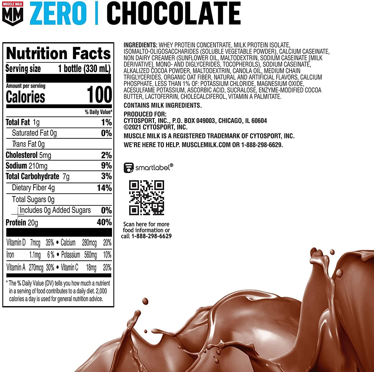 Muscle Milk Muscle Milk Genuine Protein Shake, Chocolate, 25g Protein, 11.16 Fl Oz (Pack of 12) & Zero Protein Shake, Chocolate,20g Protein, Zero Sugar, 100 Calories, Calcium, Vitamins A, C & D