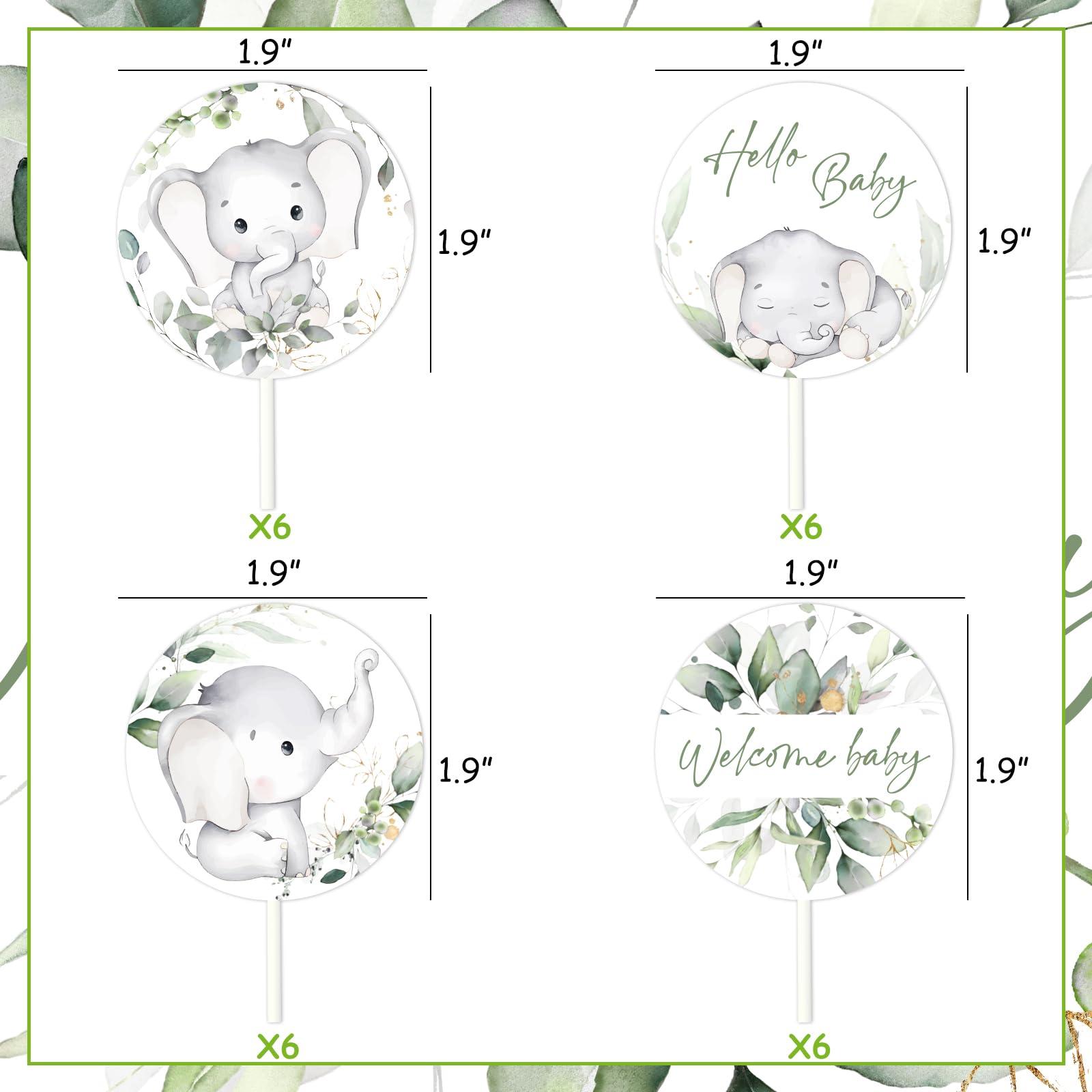 Sage Green Elephant Baby Shower Decorations - Jungle Safari Theme With Banner, Cupcake Picks & Balloons