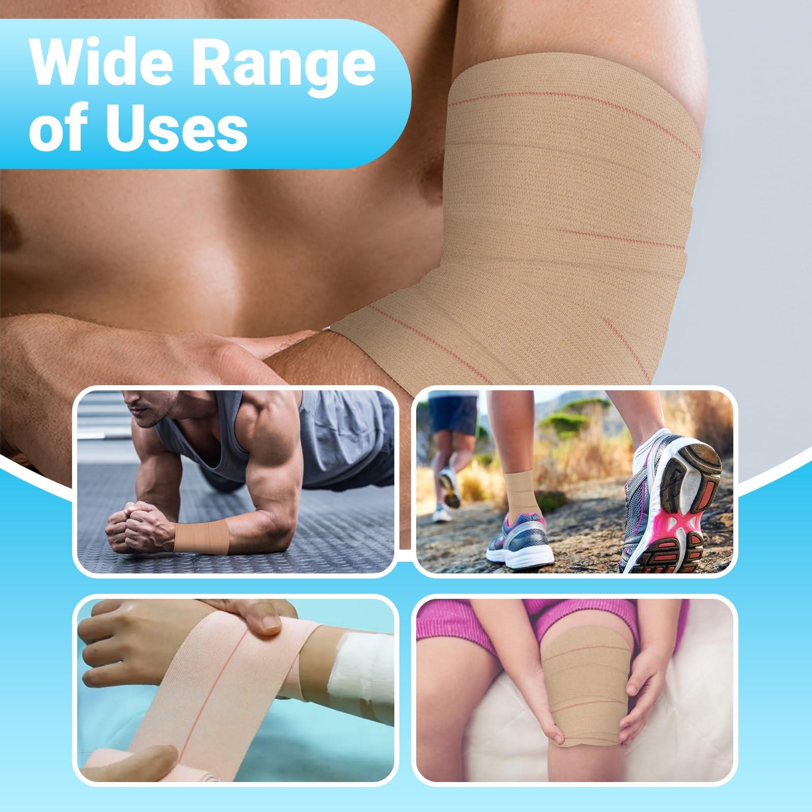OK TAPE OK TAPE Elastic Adhesive Tape Bandage Tape Wrap - 4 Rolls, Flexible Stretch Bandages for Sports Ankle, Knee and Wrist Sprains (Beige,2 Inch Wide)