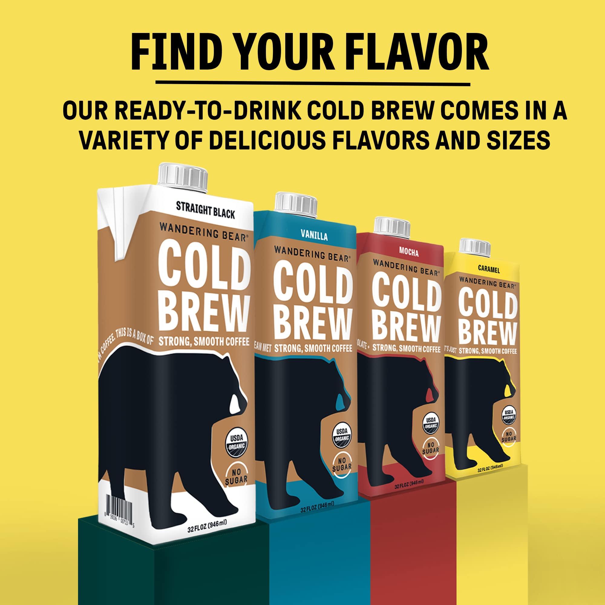 Wandering Bear Wandering Bear Organic Caramel Cold Brew Coffee, 32 fl oz, 6 pack - Extra Strong, Smooth, Organic, Unsweetened, Shelf-Stable, and Ready to Drink Iced Coffee, Cold Brewed Coffee, Cold Coffee