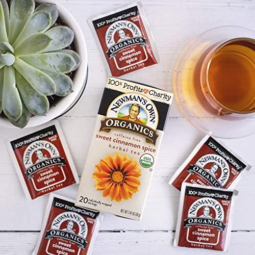 Newman's Own Newman's Own Organic Sweet Cinnamon Spice Herbal Tea with Rooibos Tea with Organic Ginger 20 Individually Wrapped Tea Bags Per Box (Pack of 2) USDA Certified and Kosher Cinnamon Tea Caffeine-Free