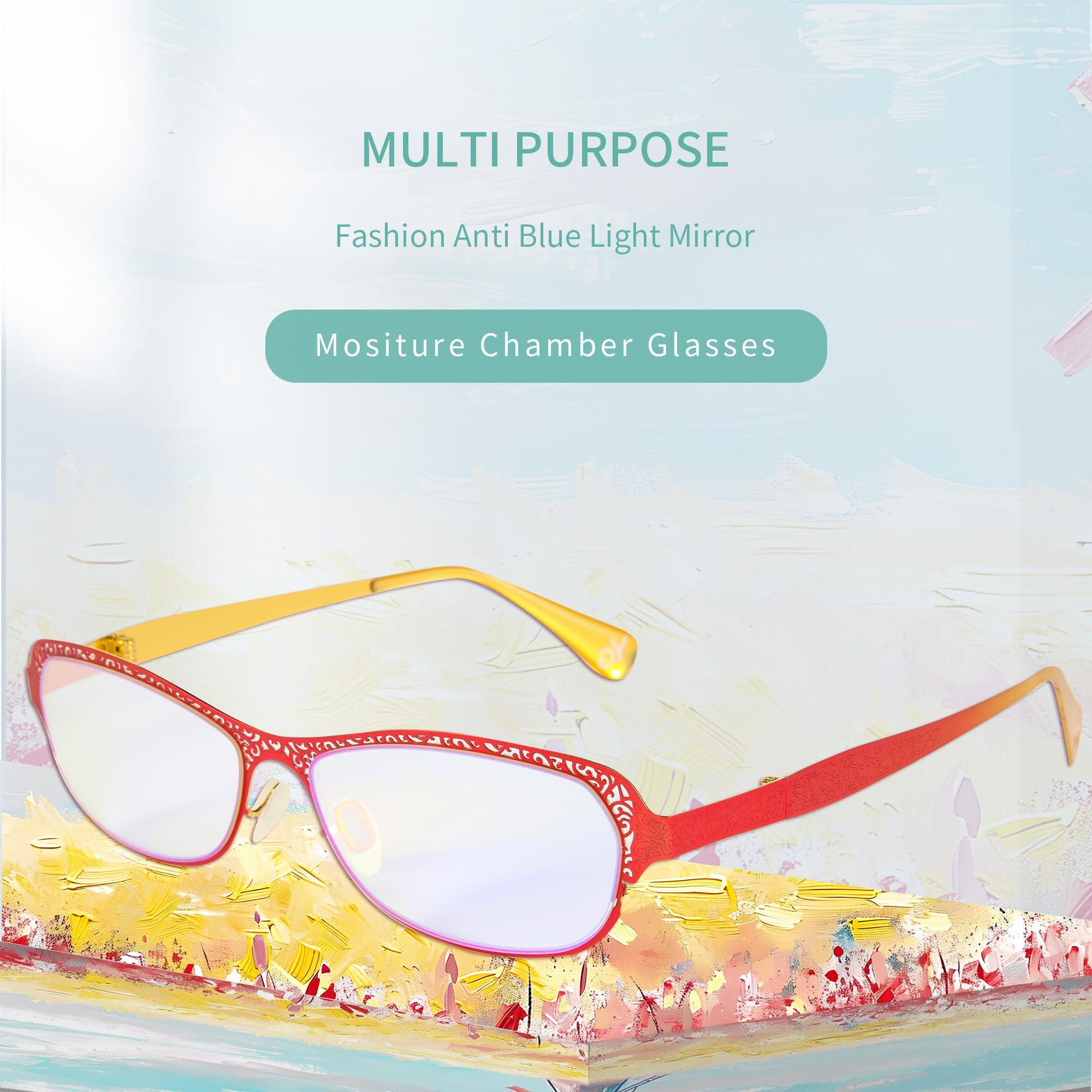 Yourga Yourga Moisture Chamber Glasses for Dry Eyes, Blue Light Blocking, Moisture Chamber Goggles with Stainless Steel Frame, Anti-Pollen, Aviod Allergens, Indoor or Outdoor for Men/Women(Red)