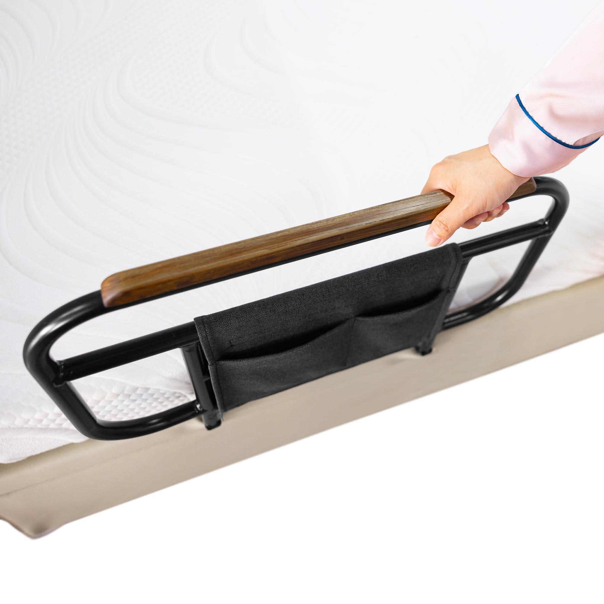Skuehod Bed Side Rails for Adjustable Bed Base Pull Up Assist, Fit Wooden Base Only, for Mattress Under 12 Inches, Set of 2