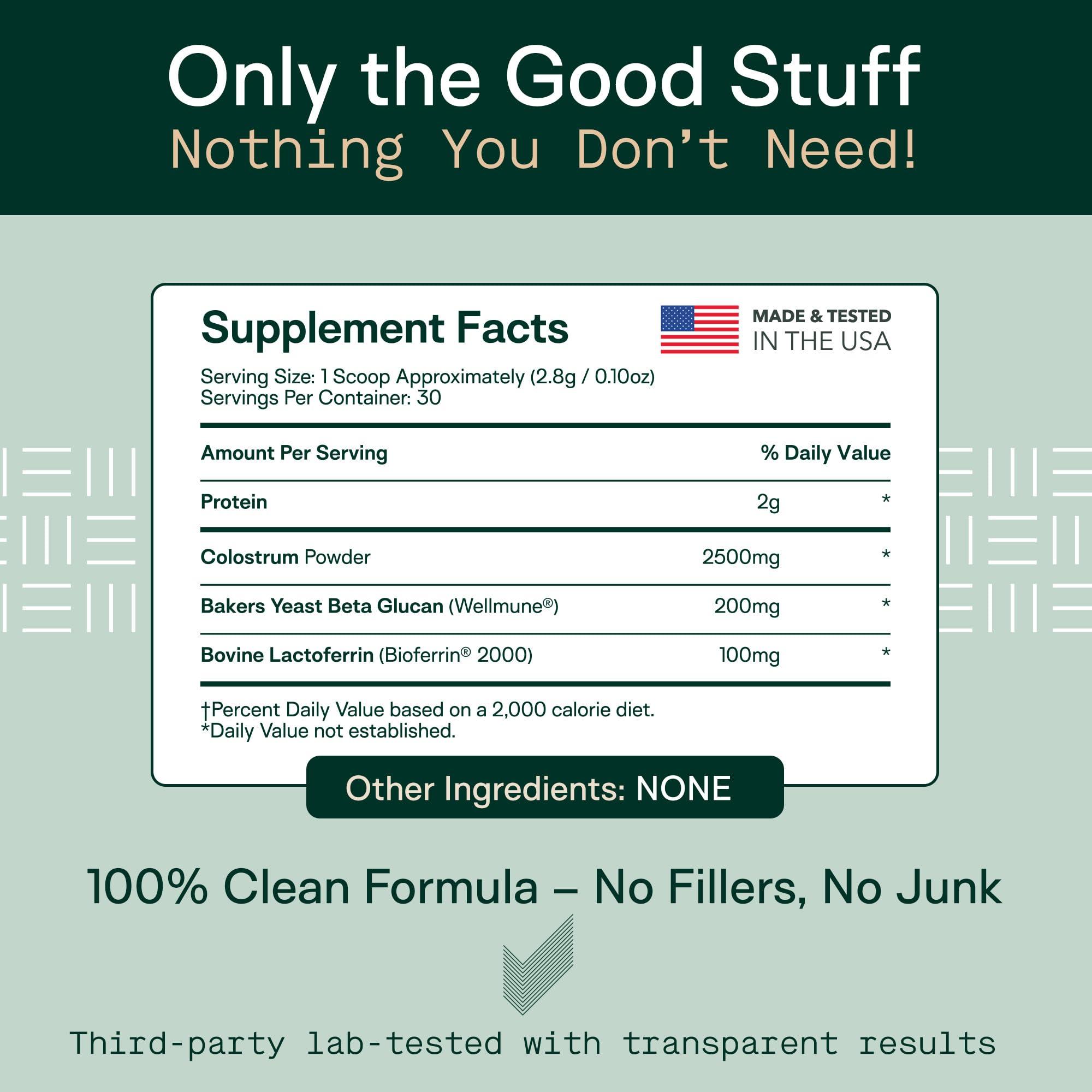 ADAPT NATURALS BY CHRIS KRESSER Adapt Naturals Colostrum Supplement with Lactoferrin & Beta Glucan, Bio-Avail Grass Fed Bovine Colostrum Powder for Gut Health, Immune Support & Vitality | Non-GMO, 2500mg, Unflavored - 30 Days Supply