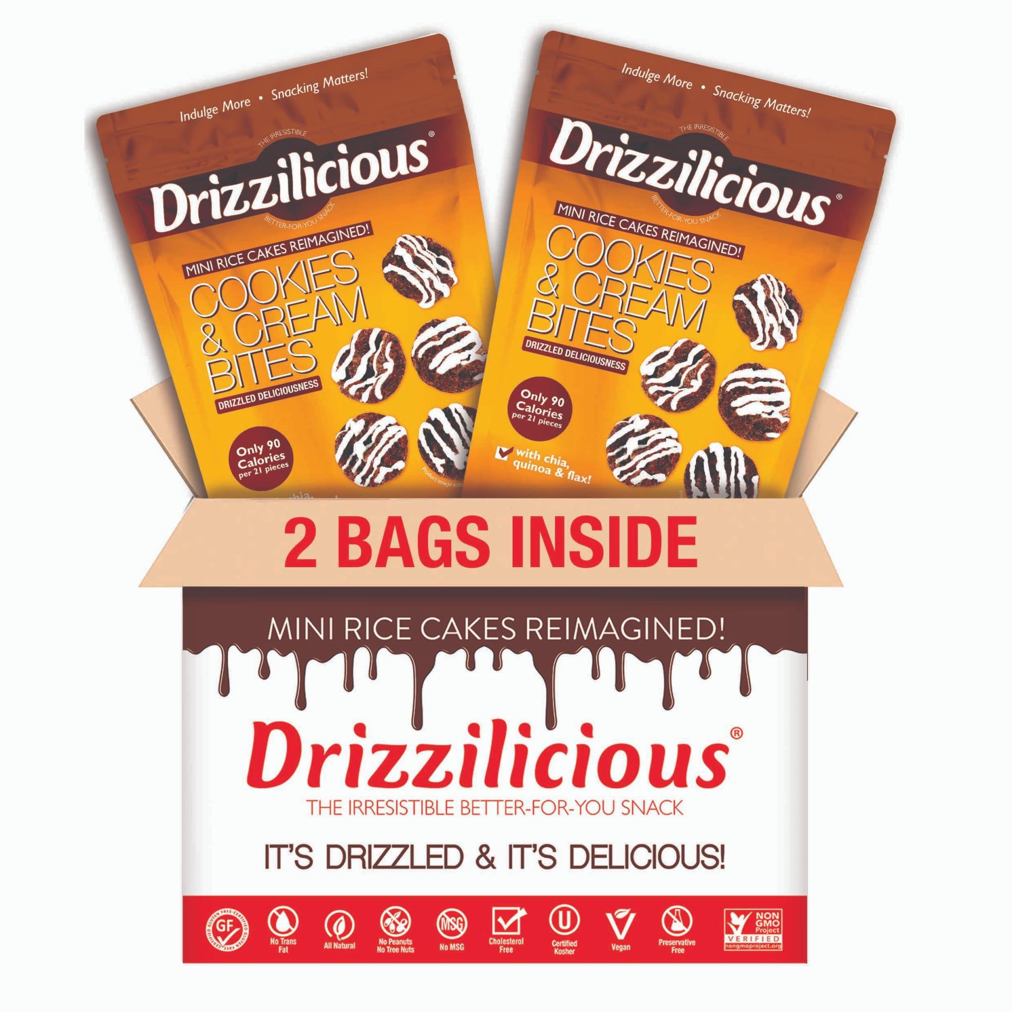Drizzilicious Drizzilicious Mini Rice Cakes Cookies & Cream - Rice Crisps, Healthy Snack for Adults and Kids, Flavored Rice Cakes, Vegan, Gluten Free, Allergen Free, Only 90 Calories Per Serving - 4 oz (Pack of 2)