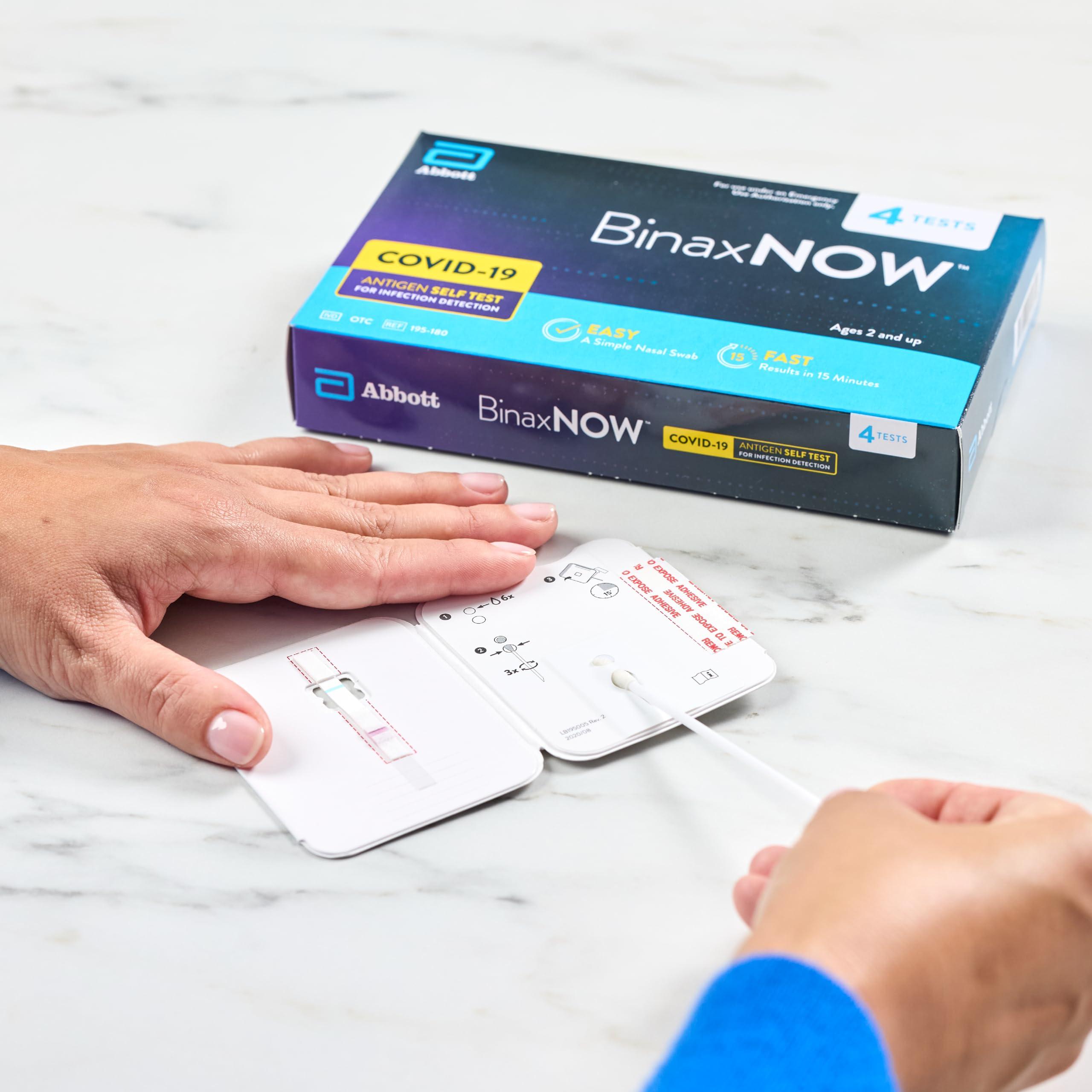 BinaxNOW BinaxNOW COVID-19 Antigen Self Test, 1 Pack, 4 Tests Total, COVID Test With 15-Minute Results Without Sending to a Lab, Easy to Use at Home