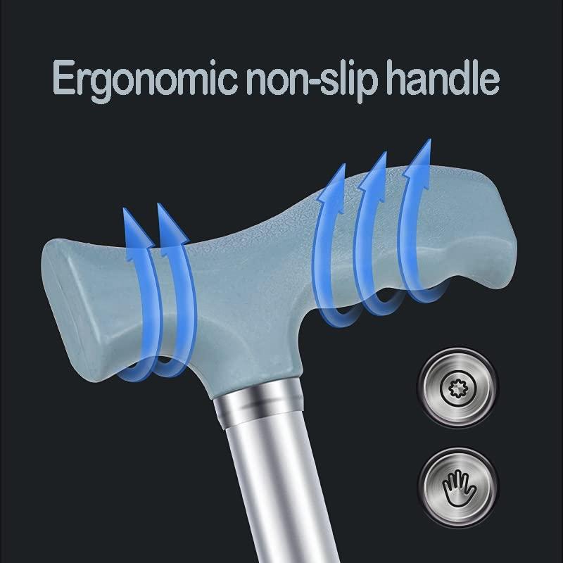 NineLife Basics Silver Quad Cane, Walking Cane for Men and Women, Adjustable Walking Sticks with Wrist Strap, 4-Pronged Base for Extra Stability, 1 Unit