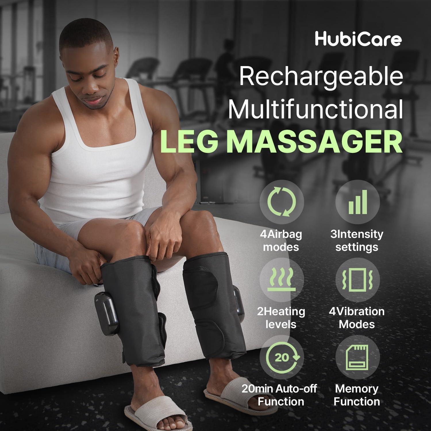HuBDIC HubiCare Calf and Thigh Leg Massager, Leg Massager for Circulation and Pain Relief, Calf Air Compression Massager with Heat, Compression Massager with 4 Modes 3 Intensities (Single)