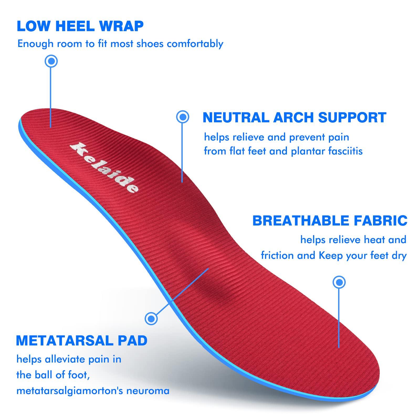 Kelaide Orthotics Arch Support Metatarsalgia Insoles - Mortons Neuroma Inserts Relief Ball of Foot Pain - Orthopedic Insoles for Flat Feet - Shoe Inserts for Plantar Fasciitis (Red M)
