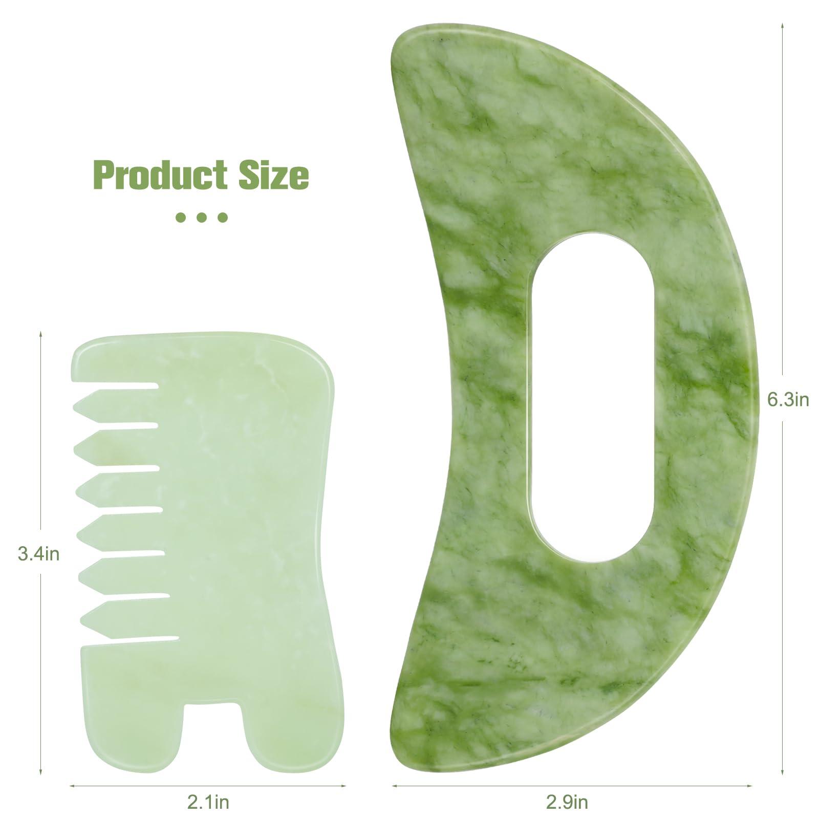airogym Jade Stone Gua Sha Massage Tool Set Larger Guasha Board with Handle, Muscle Scraping Massage Tools, Guasha Scraping Scalp Comb, Acupuncture Tools for Back Neck, Head, Relaxation Lymphatic Drainage