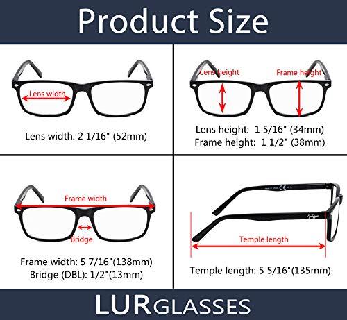 LUR READING GLASSES 5 pairs Men's Fashion Readers Include Reading Sunglasses (Black Amber, 0.50)