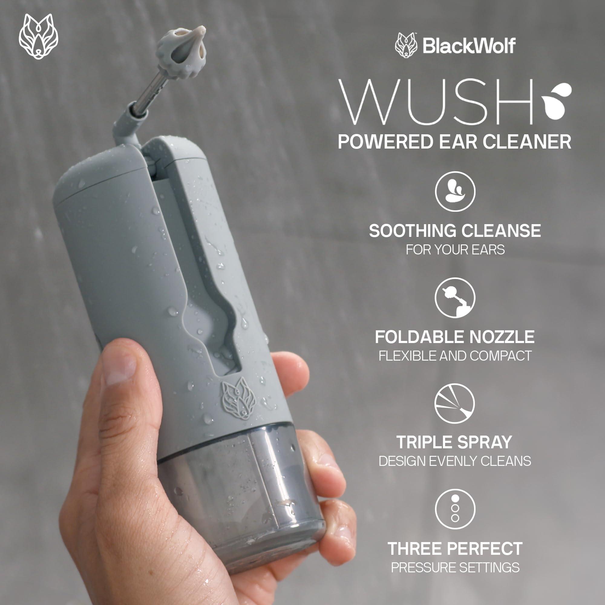 Black Wolf Wush Pro by Black Wolf - The Original Deluxe Water Powered Ear Cleaner with 6 Reusable Replacement Tips by Black Wolf - Safe & Effective for Ear Wax Buildup - Electric Ear Wax Removal Kit (Grey)