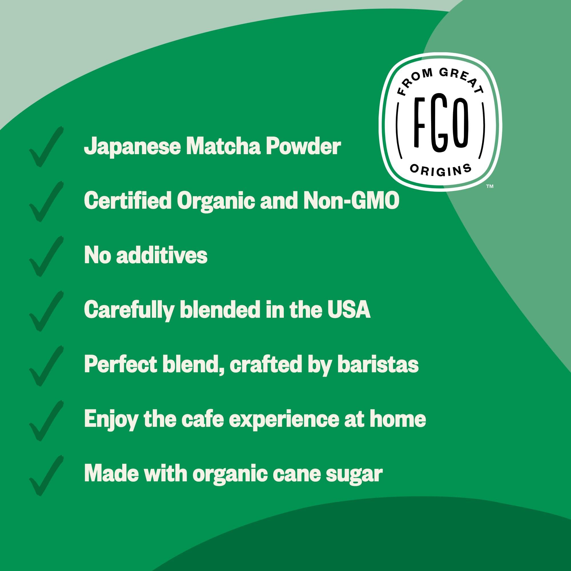 FGO FGO Organic Matcha Latte Powder, 16 Ounce Bulk Resealable Bag, Japanese Matcha with Organic Cane Sugar, Lightly Sweetened, Packaging May Vary (Pack of 1)