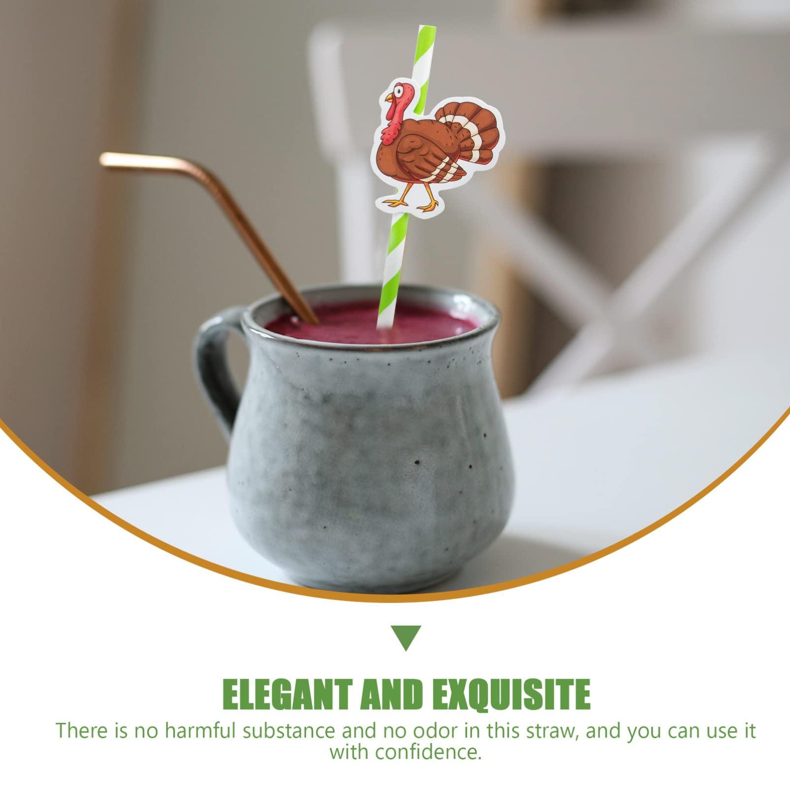 SEWACC 100pcs Thanksgiving Straw Milk Tea Straws Coffee Shop Straws Bar Straws Party Supplies Decorative Straw Beverage Straws Drinking Straws Paper Straws Thanksgiving Party Straws