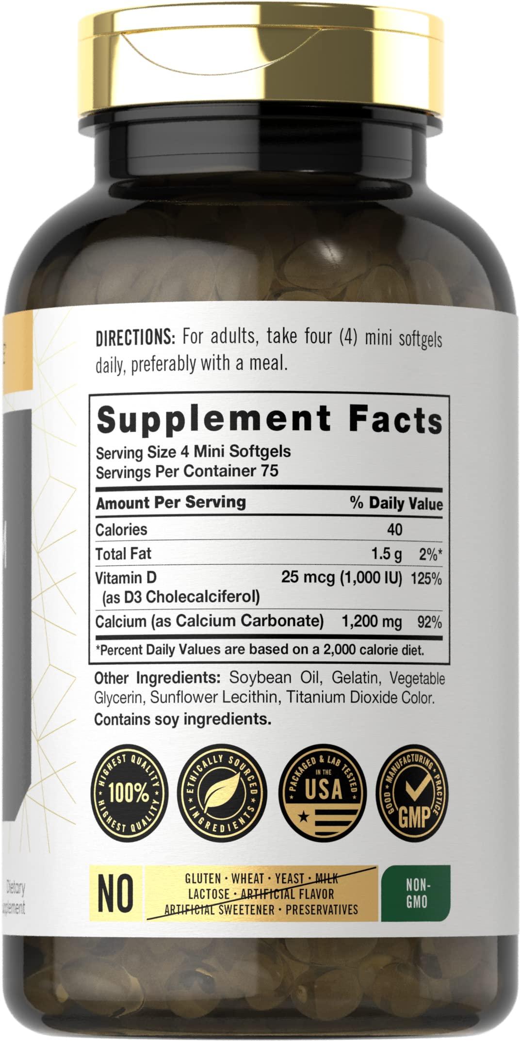 Carlyle Carlyle Calcium 1200 mg with Vitamin D3 | 300 Mini Softgels | Non-GMO and Gluten Free Supplement
