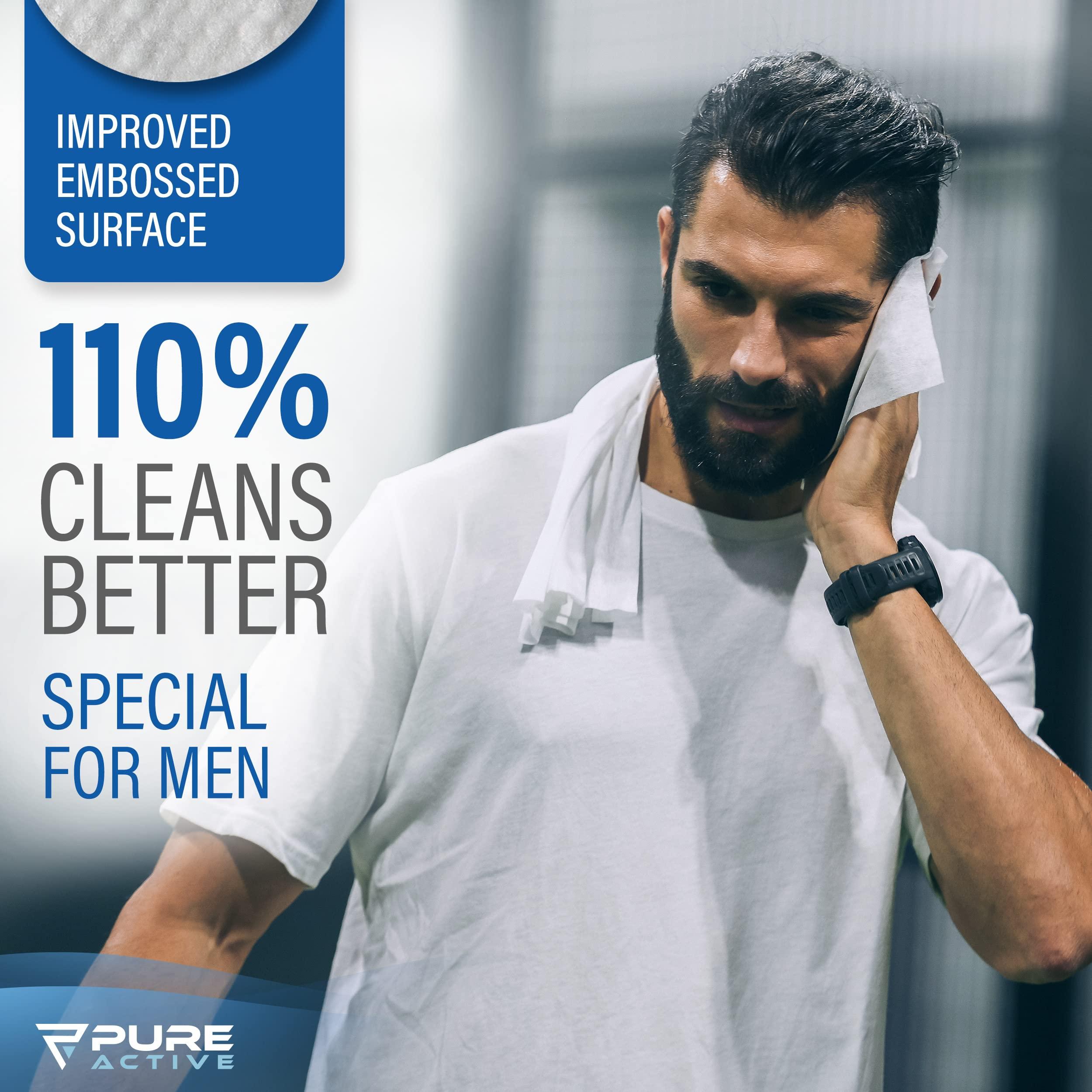 Pure Active Pure Active XXL Body Wipes for Face and Body, Deodorizing Men\'s Shower Wipes for Camping, Travel, and After Workout, 12x12 Blue Ice Scented 30 Pack