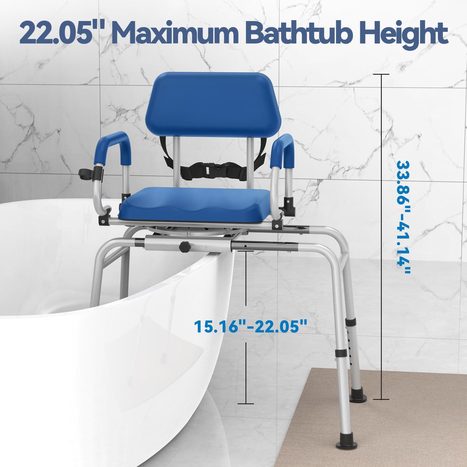 Loyoda Loyoda FSA/HSA Eligible Sliding Shower Chair Tub Transfer Bench with Swivel Seat, Padded Tub Bench with Pivoting Arms, Adjustable Height Shower Chair Inside Shower, 350lb, Blue, Larger