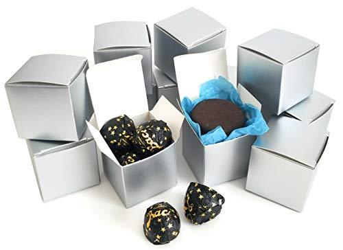 kelkaa Kelkaa Kraft Boxes - Gift Boxes with Lids, Silver Gift Candy Box Bulk, 72pcs 2x2x2” Small Party Favor Box for Wedding, Baby Shower, Bridal Shower Gift Party Supplies - Silver Metallic