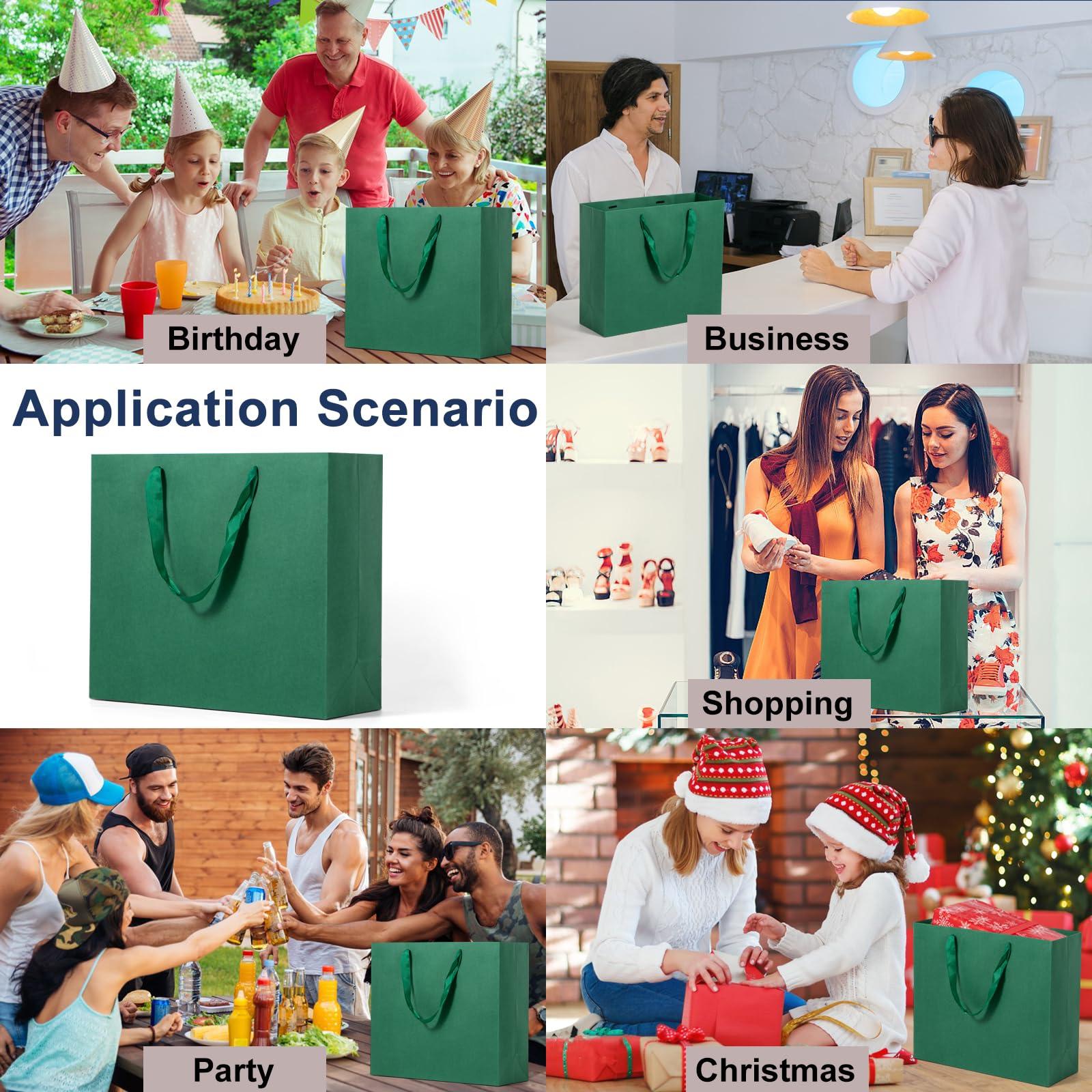 Dasofine Dasofine 20pcs Green Dark Gift Bags, Large Gift Bags 12.5\" x 4.5\" x 11\", Thick Kraft Paper Favor Bags, Gift Bags with Handles for Party, Wedding, Baby Shower