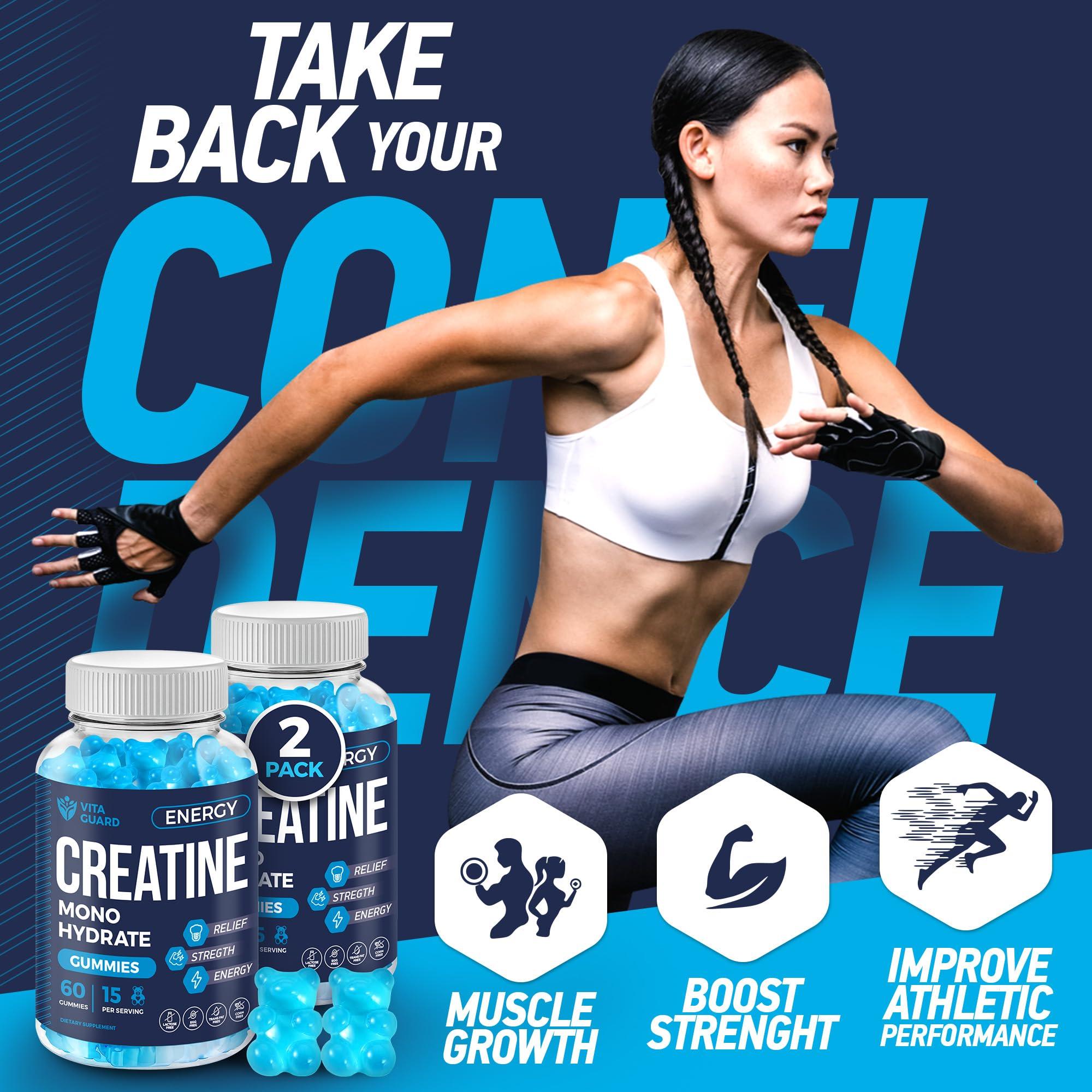 Vita Guard Vita Guard 5000mg Creatine Monohydrate Gummies Formula for Men and Women Ultimate Muscle Builder, Energy Booster & Pre-Workout Supplement (2 Pack)