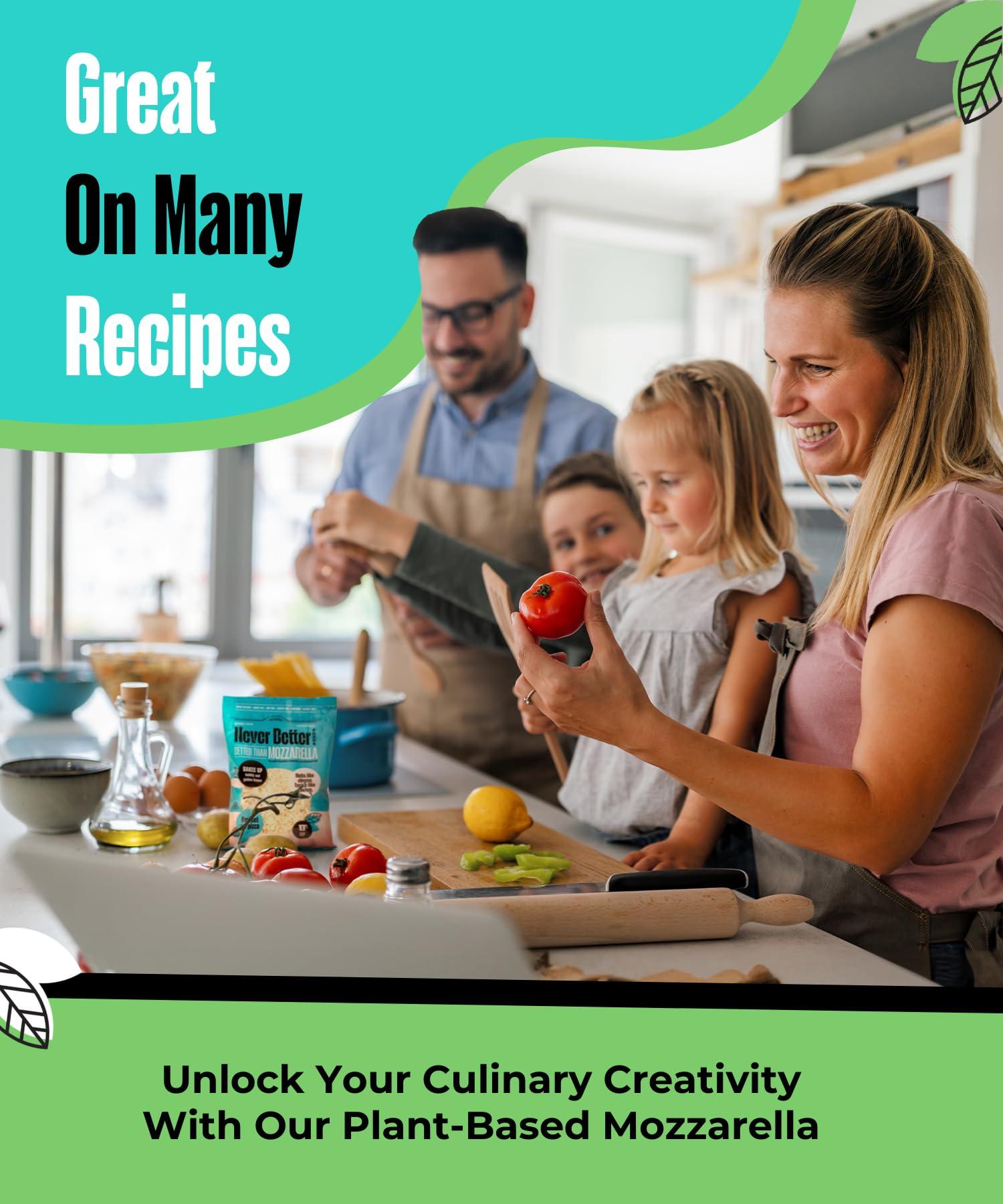 NEVER BETTER FOODS Dairy Free Cheese, Vegan Mozzarella Cheese That Melts Perfectly, Healthy Plant Based Cheese, 2.5 LB Bag of Vegan Cheese Shredded, Lactose Free Cheese with No Allergens, Non Dairy Cheese.