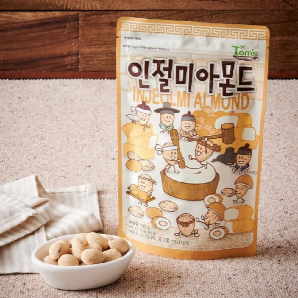 HBAF [Official Gilim HBAF] Korean Seasoned Almonds 3 Flavor Gift Party Pack Mix (Honey Butter, 1 X 190g, Baked Corn, 1 x 190g, Injeolmi, 1 x 190g)