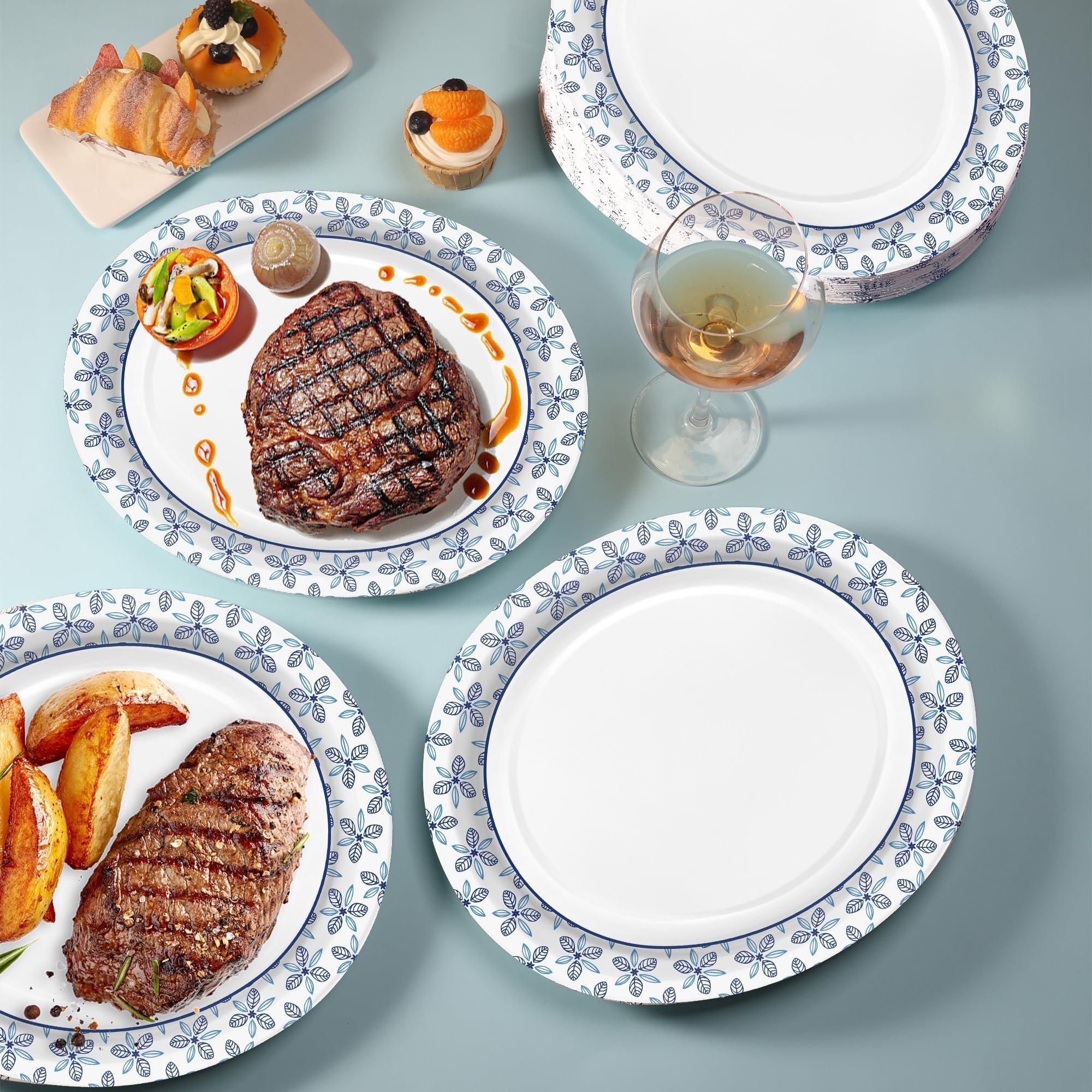 VEIZEDD VEIZEDD 50 Pcs Oval Paper Plates 12 x 10 in Large Disposable Dinner Platters Heavy Duty for Holidays,BBQs,Birthdays Party,Celebration