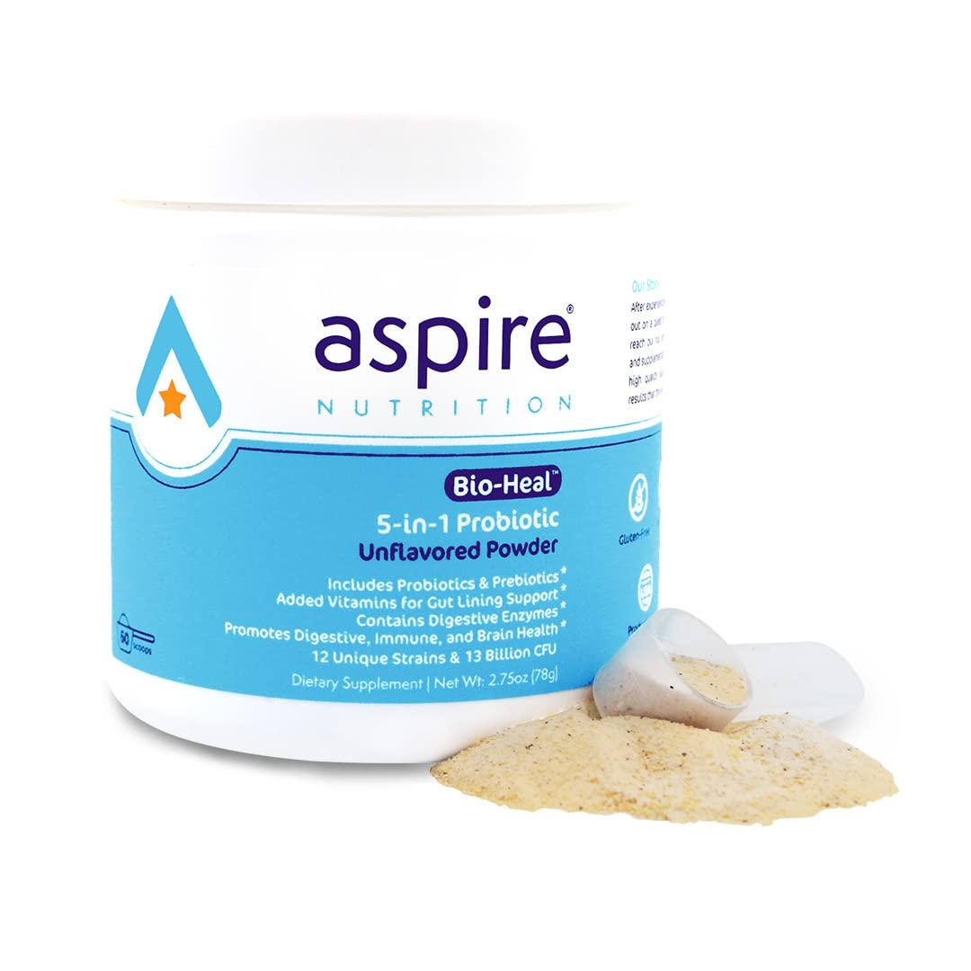 Aspire Nutrition Aspire Nutrition 5-in-1 Bio-Heal® Probiotic for Kids, Men & Women - Best Supplement for Brain Function, Gut Health & Constipation - Shelf Stable & Fortified with Vitamin, Mineral & Prebiotics - Powder