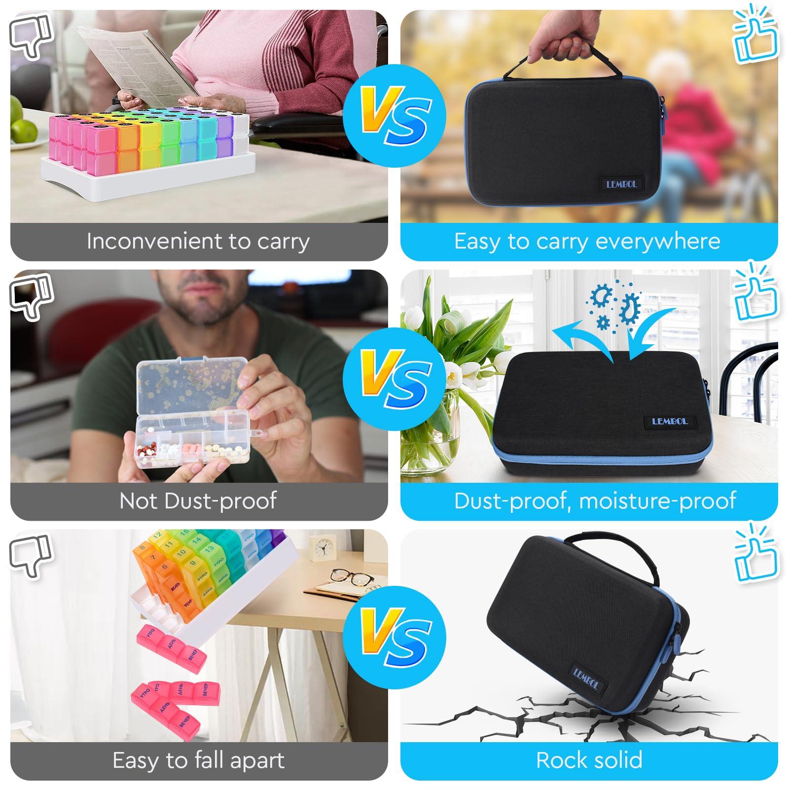 LEMBOL Monthly Pill Organizer 2 Times a Day, 30 Day Pill Organizer Box AM PM with Weekly Pill Bag,32 Daily Large Compartments,1 Month Pill Holder to Hold Vitamins, Medication and Supplements