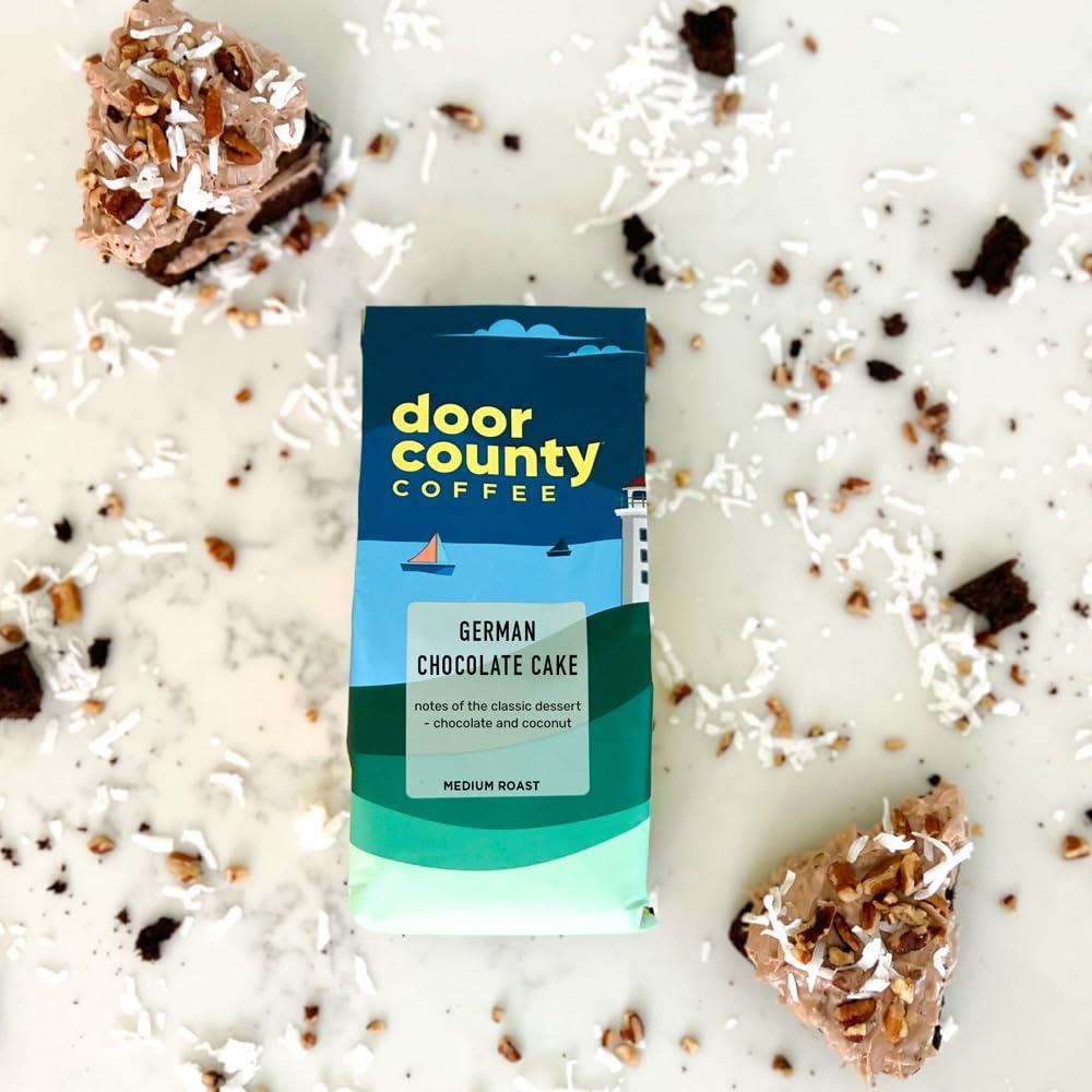 Door County Coffee & Tea Co. Door County Coffee German Chocolate Cake Flavored Coffee | 10oz Bag | Ground Coffee Medium Roast | 100% Arabica Coffee | German Chocolate Cake
